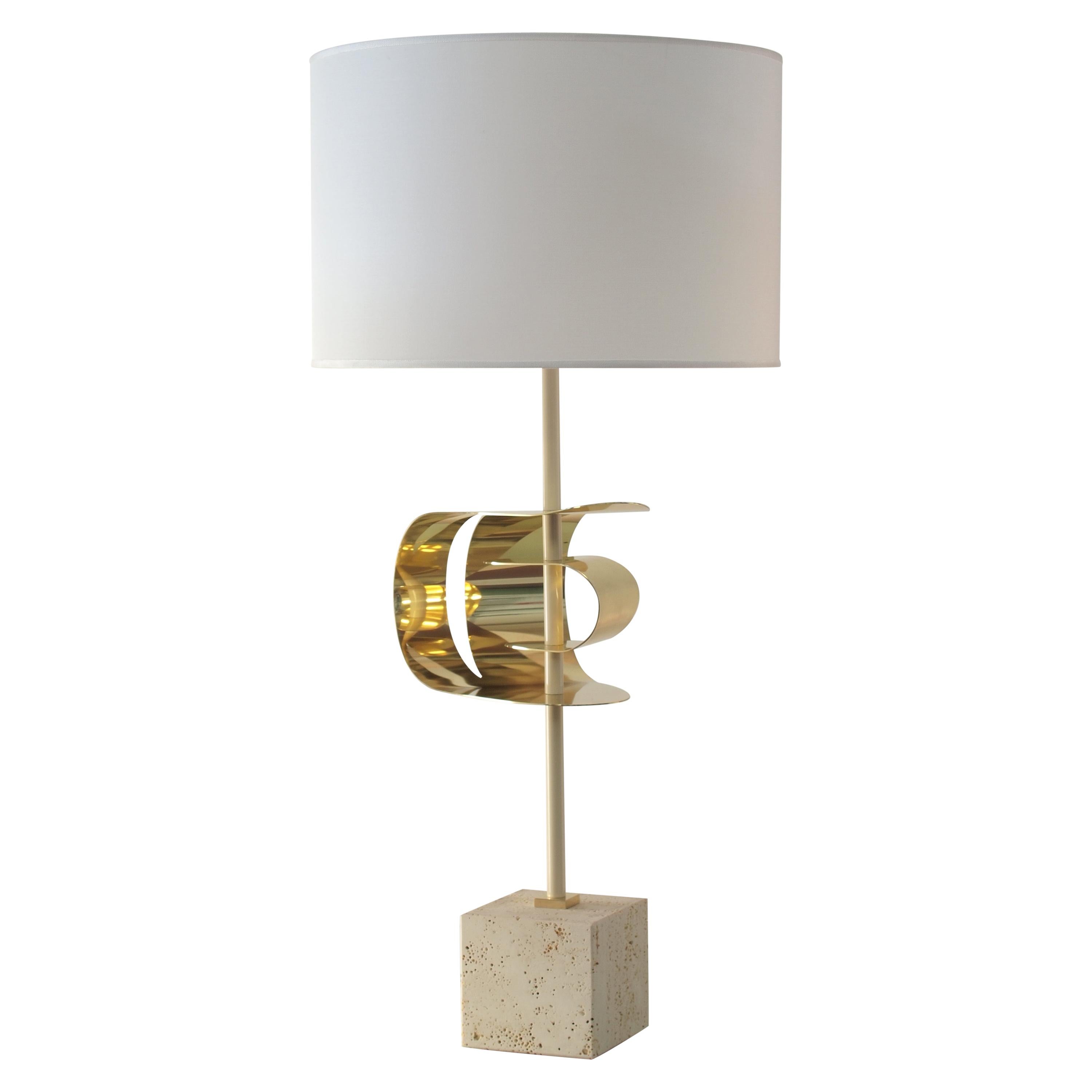 Brass and Wood "Le Vele" Table Lamp For Sale
