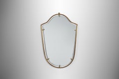 Brass and Wood Mirror, Italy 1950s