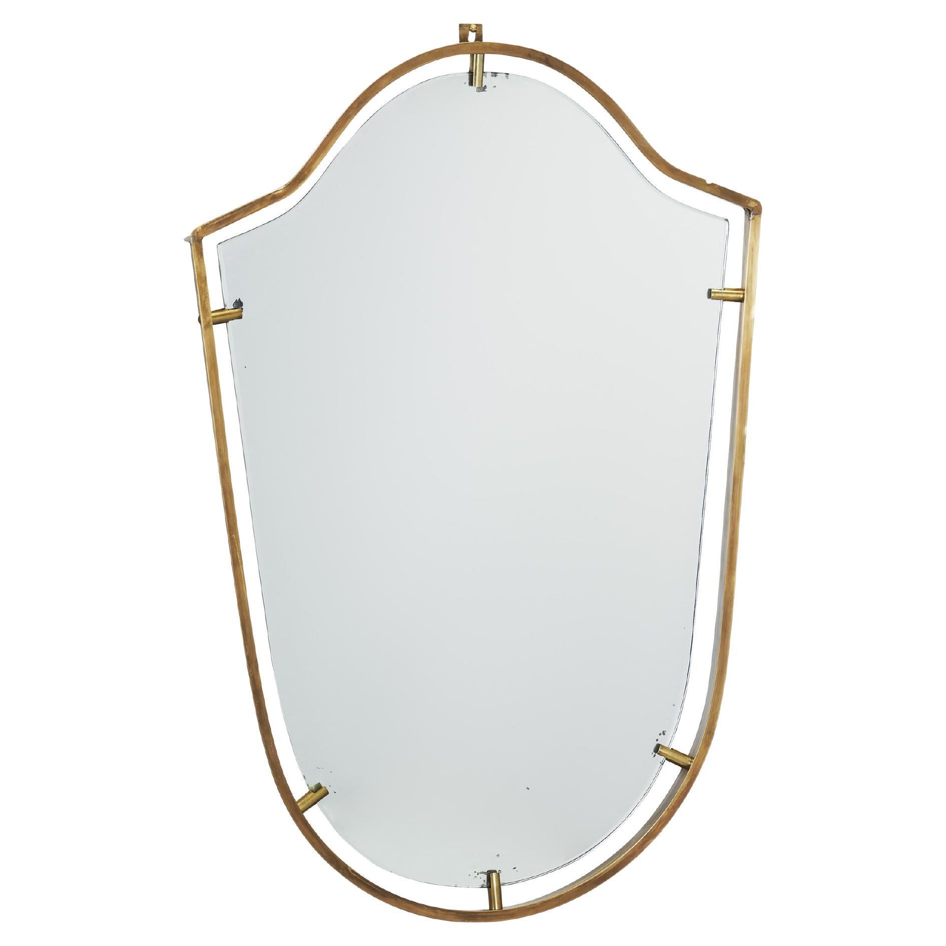 Specchio in ottone e Wood, Italia, 1950