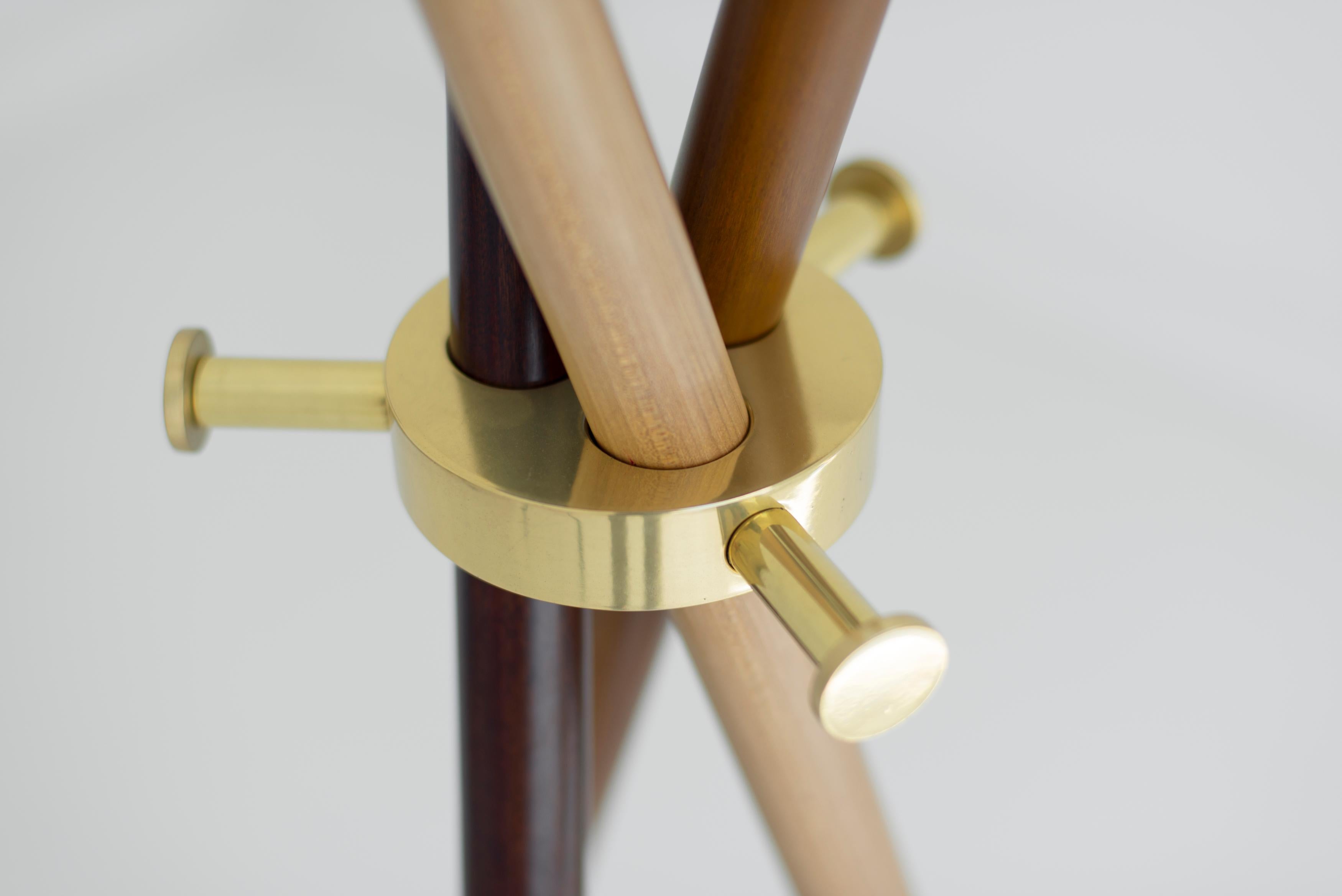 Brazilian Brass and wood Sculpted Coat Stand, Leandro Garcia, Contemporary Brazil Design