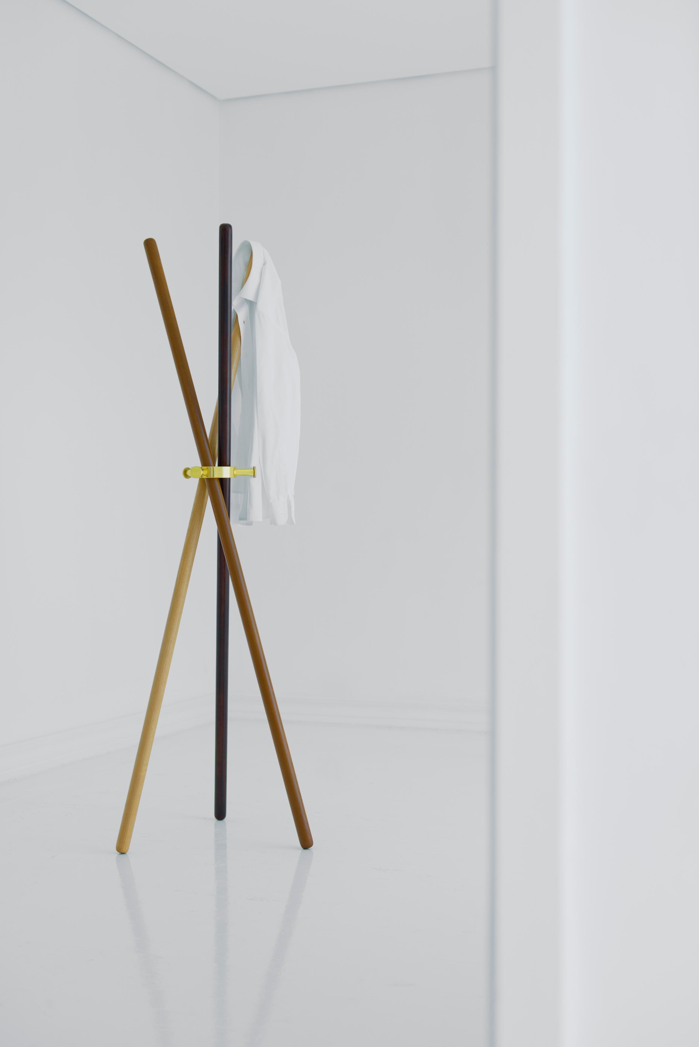 Brazilian Brass and wood Sculpted Coat Stand, Leandro Garcia, Contemporary Brazil Design