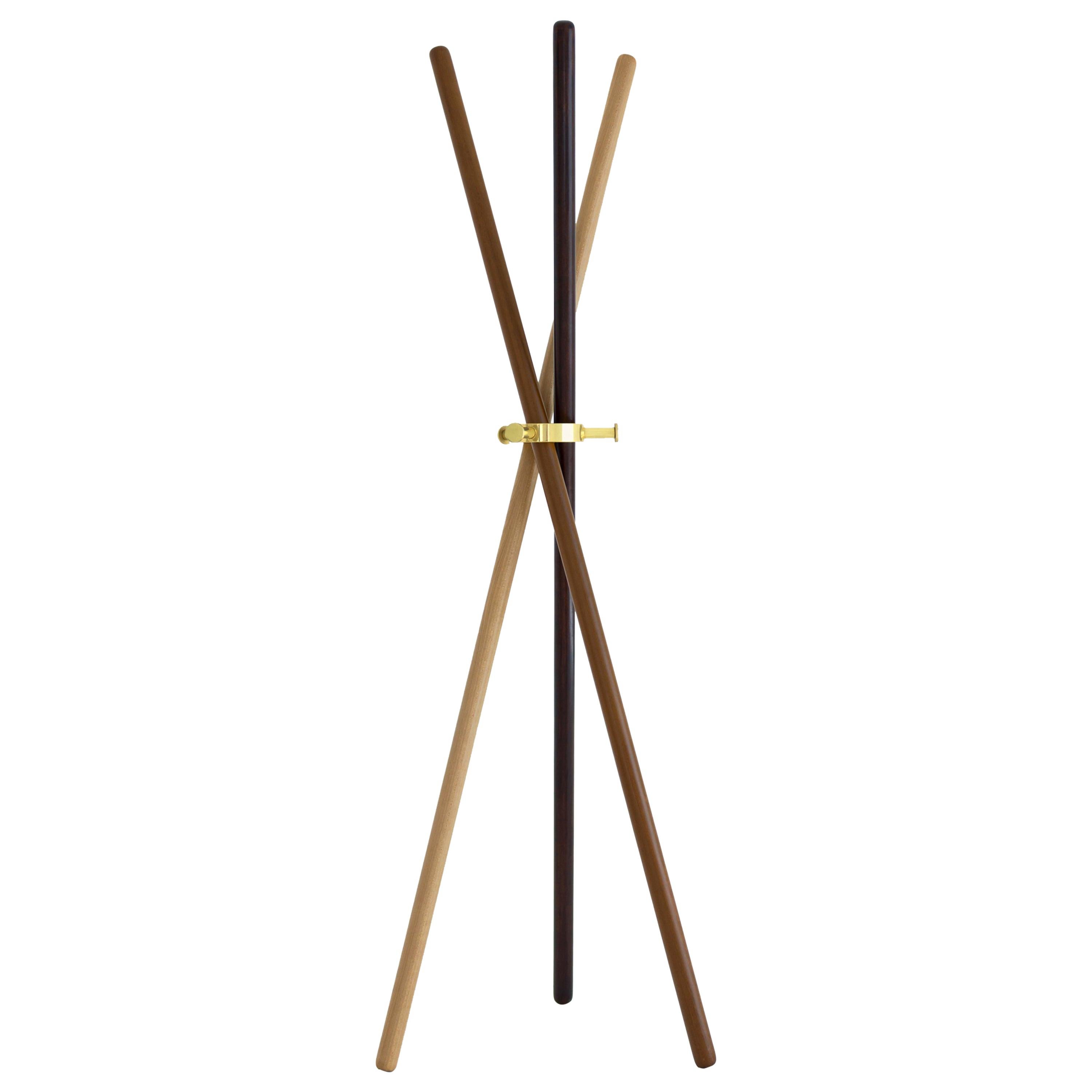 Brass and wood Sculpted Coat Stand, Leandro Garcia, Contemporary Brazil Design