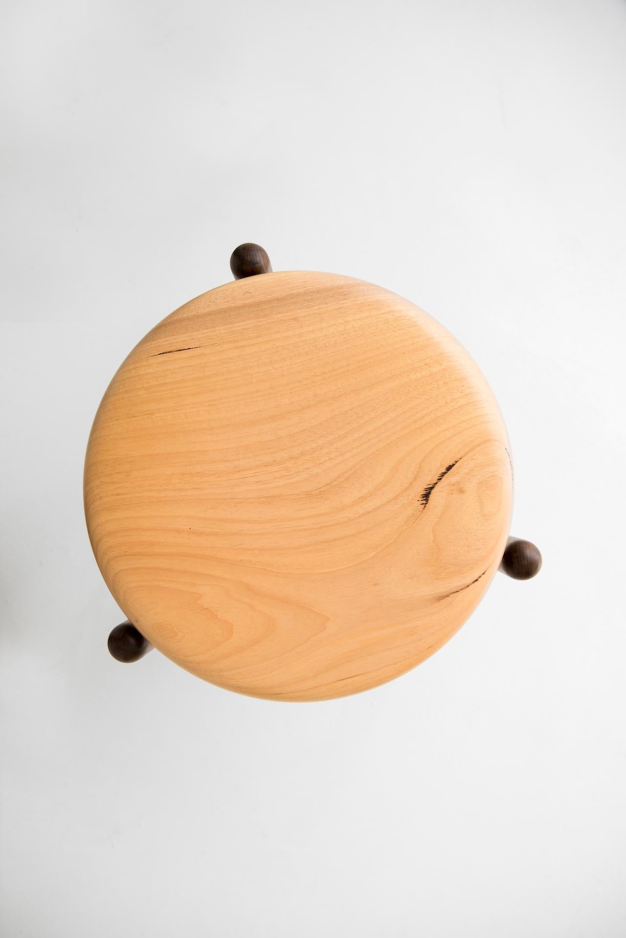 Brass and Wood Sculpted Stool by Leandro Garcia Contemporary Brazil Design For Sale 1