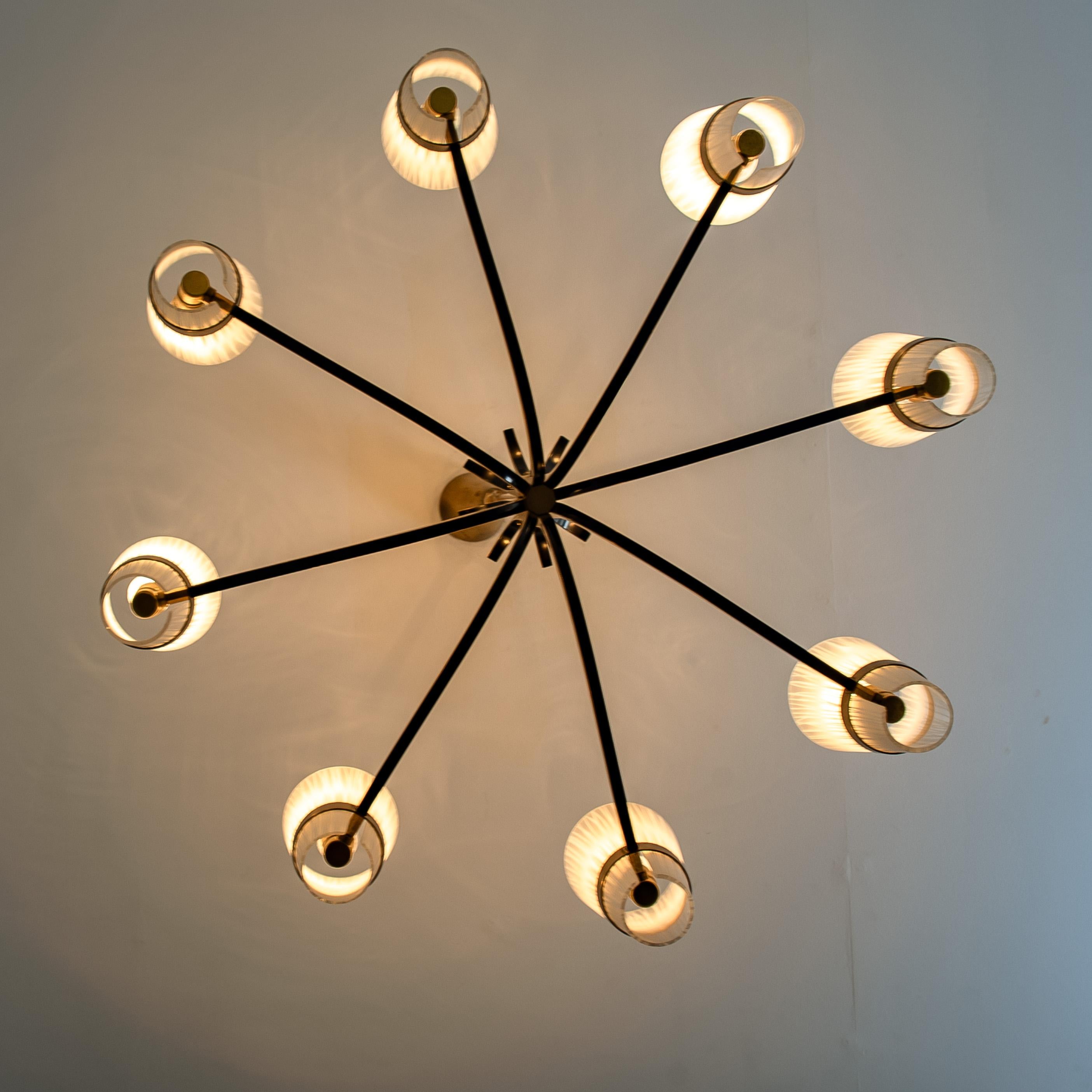 Brass and Wood Sputnik Chandelier in the Style of Hillebrand, 1960s 4