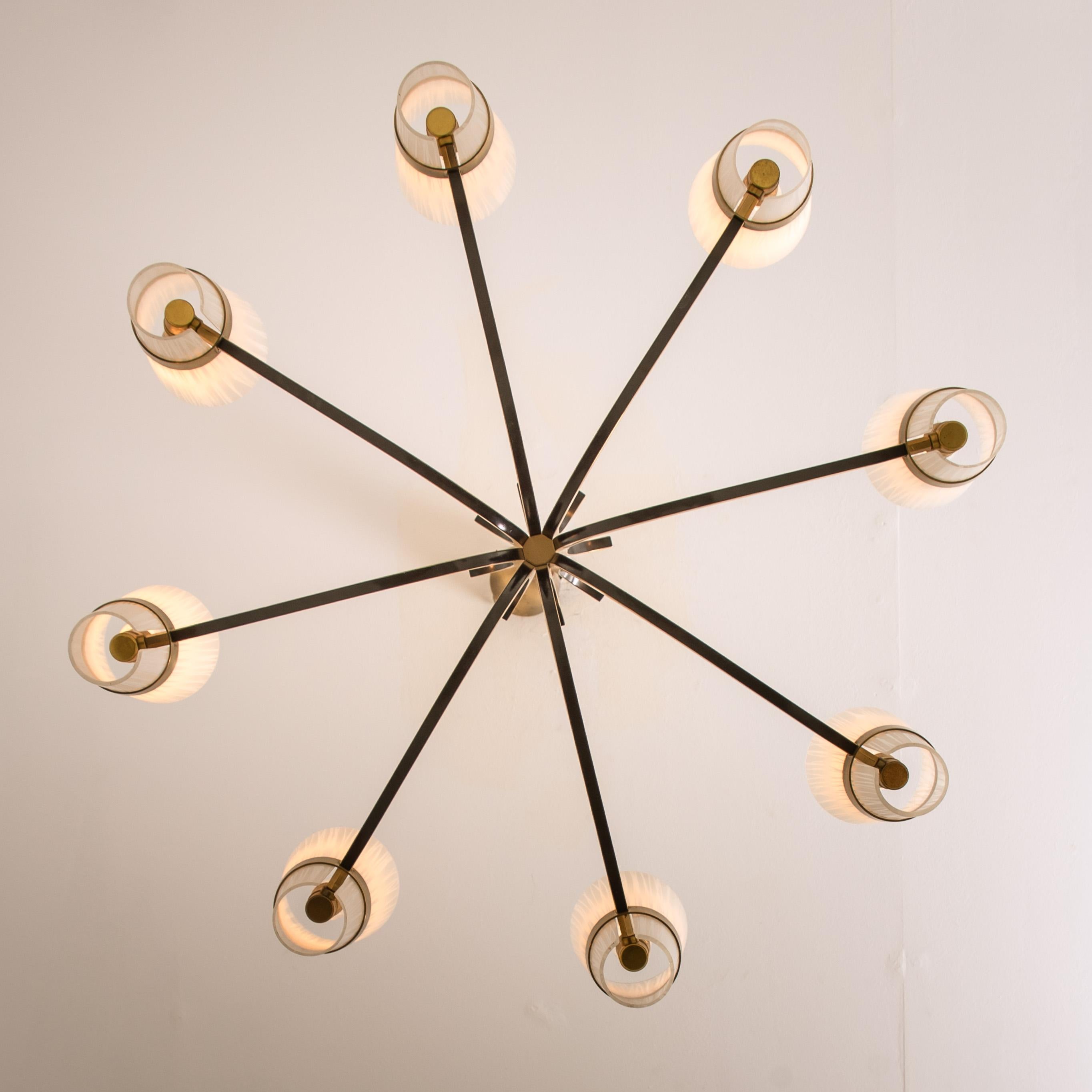 Brass and Wood Sputnik Chandelier in the Style of Hillebrand, 1960s 8