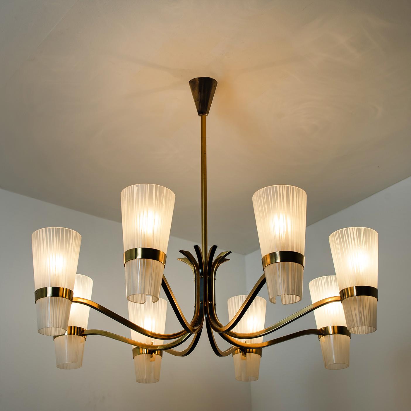German Brass and Wood Sputnik Chandelier in the Style of Hillebrand, 1960s