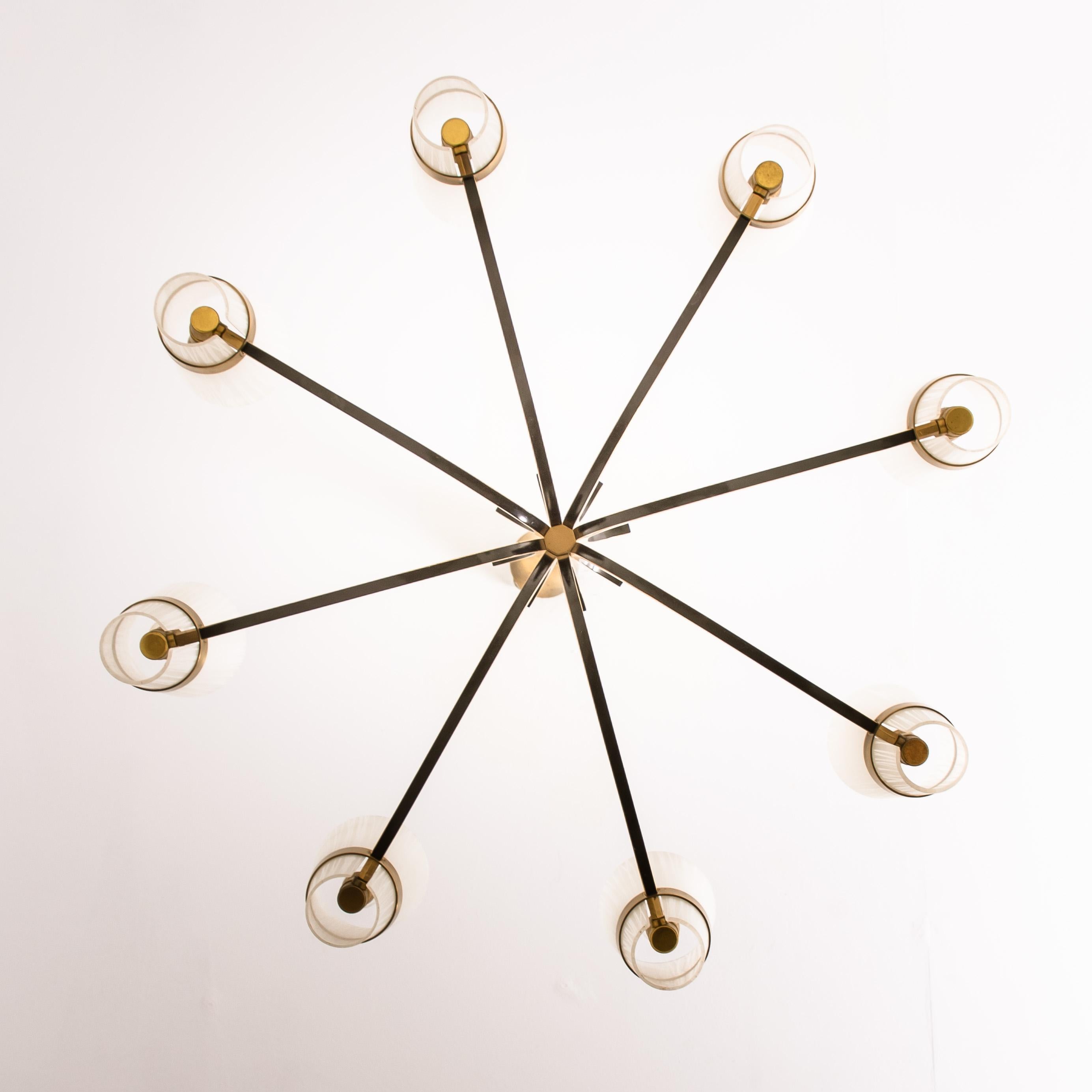 Brass and Wood Sputnik Chandelier in the Style of Hillebrand, 1960s 1