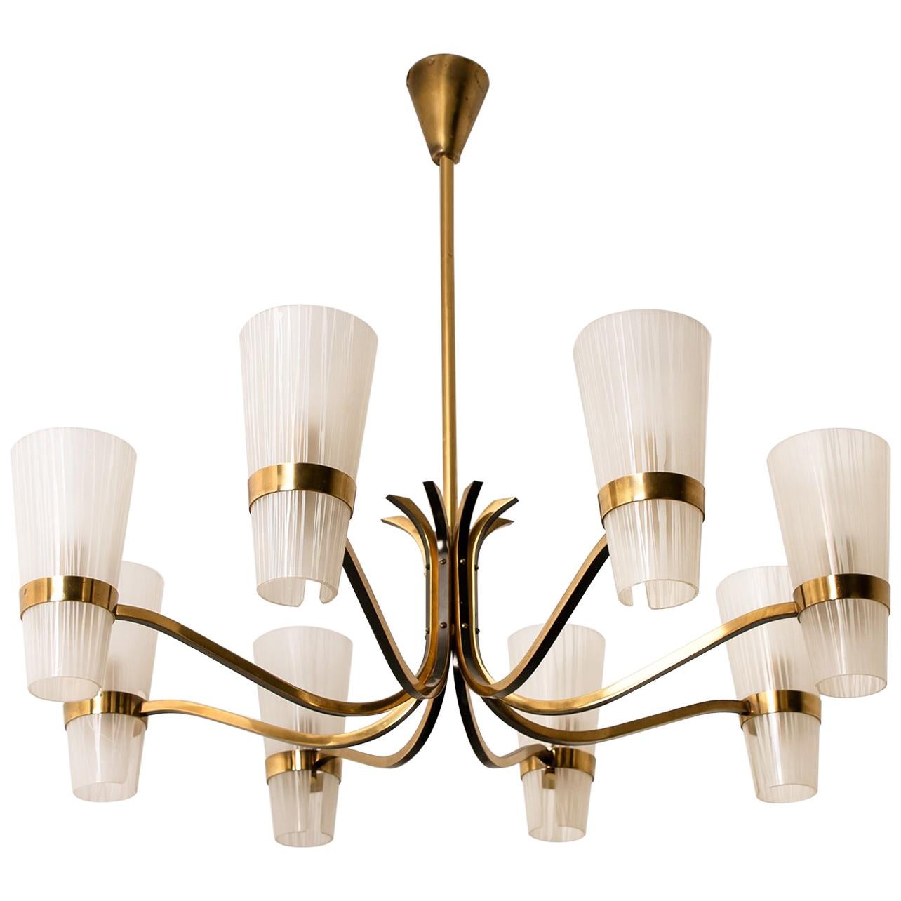 Brass and Wood Sputnik Chandelier in the Style of Hillebrand, 1960s