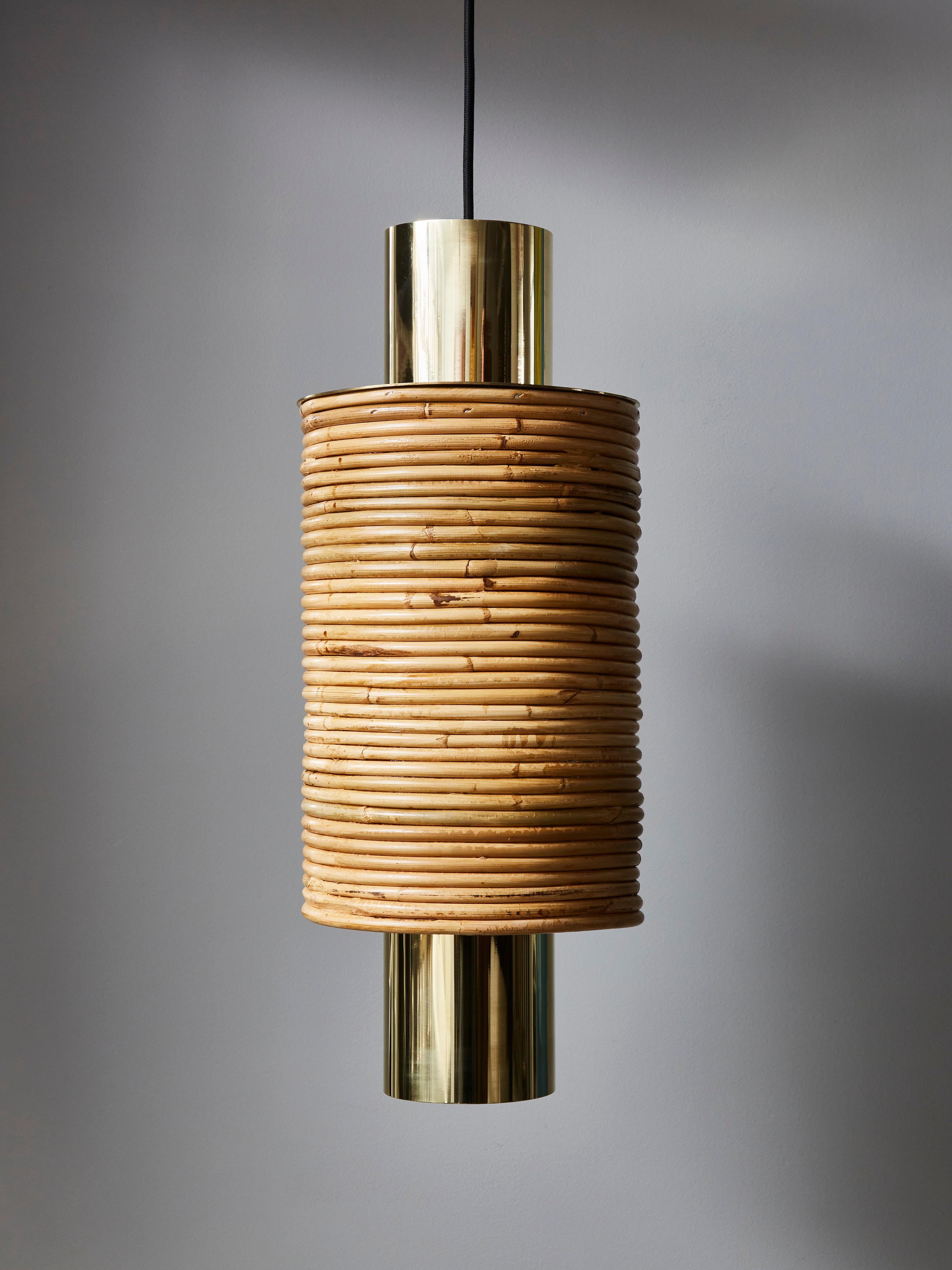 Mid-Century Modern Suspensions laiton et bois en vente