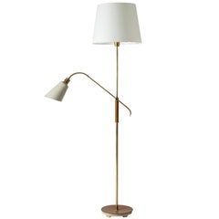 Brass and Wood Swedish Floor Lamp by Bertil Brisborg for Nordiska Kompaniet