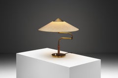 Brass and Wood Table Lamp with Rotating Arm for Lyfa, Denmark 1950s
