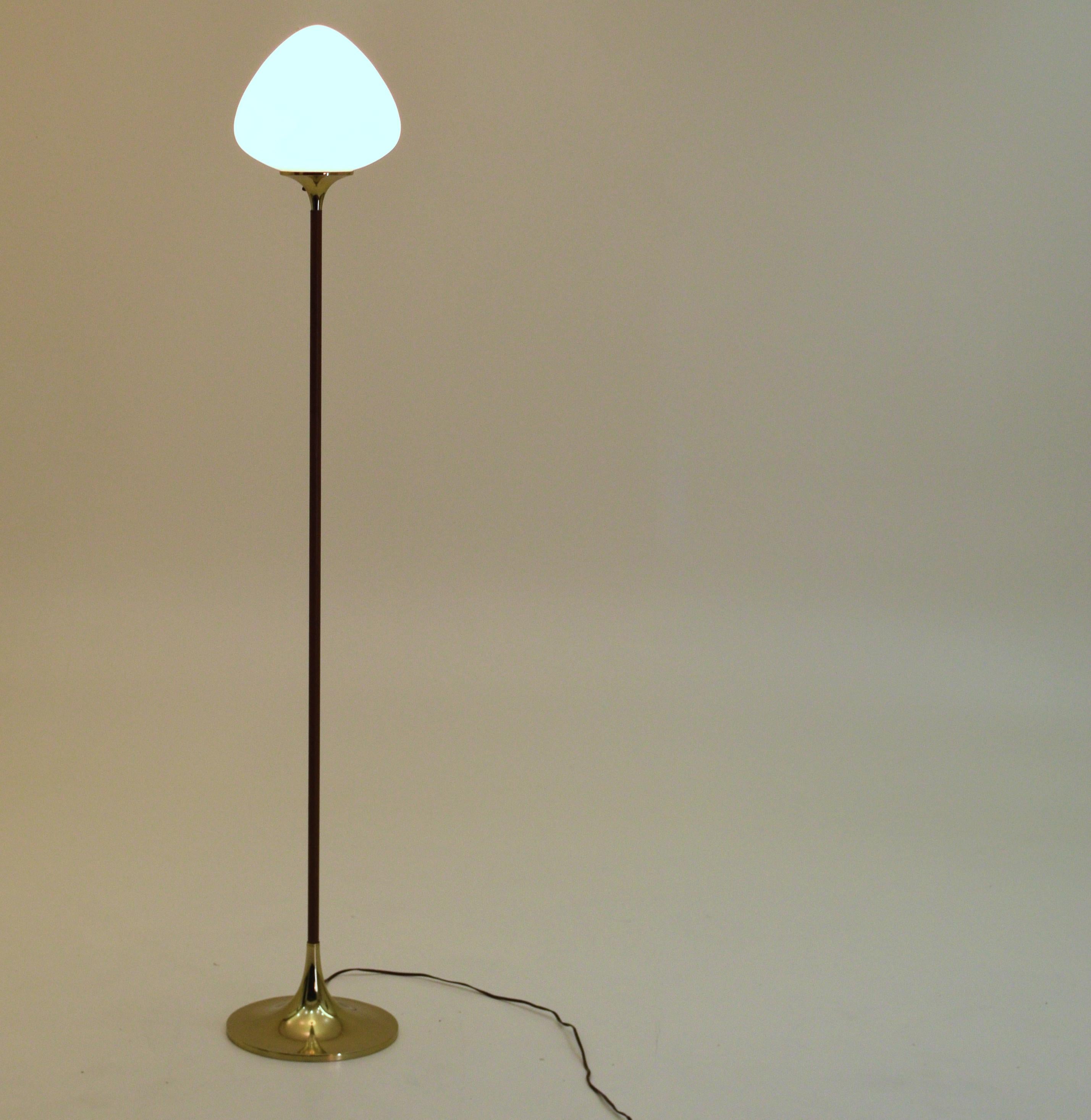Mid-Century Modern Brass and Wood Tear Drop Floor Lamp by Laurel Lighting