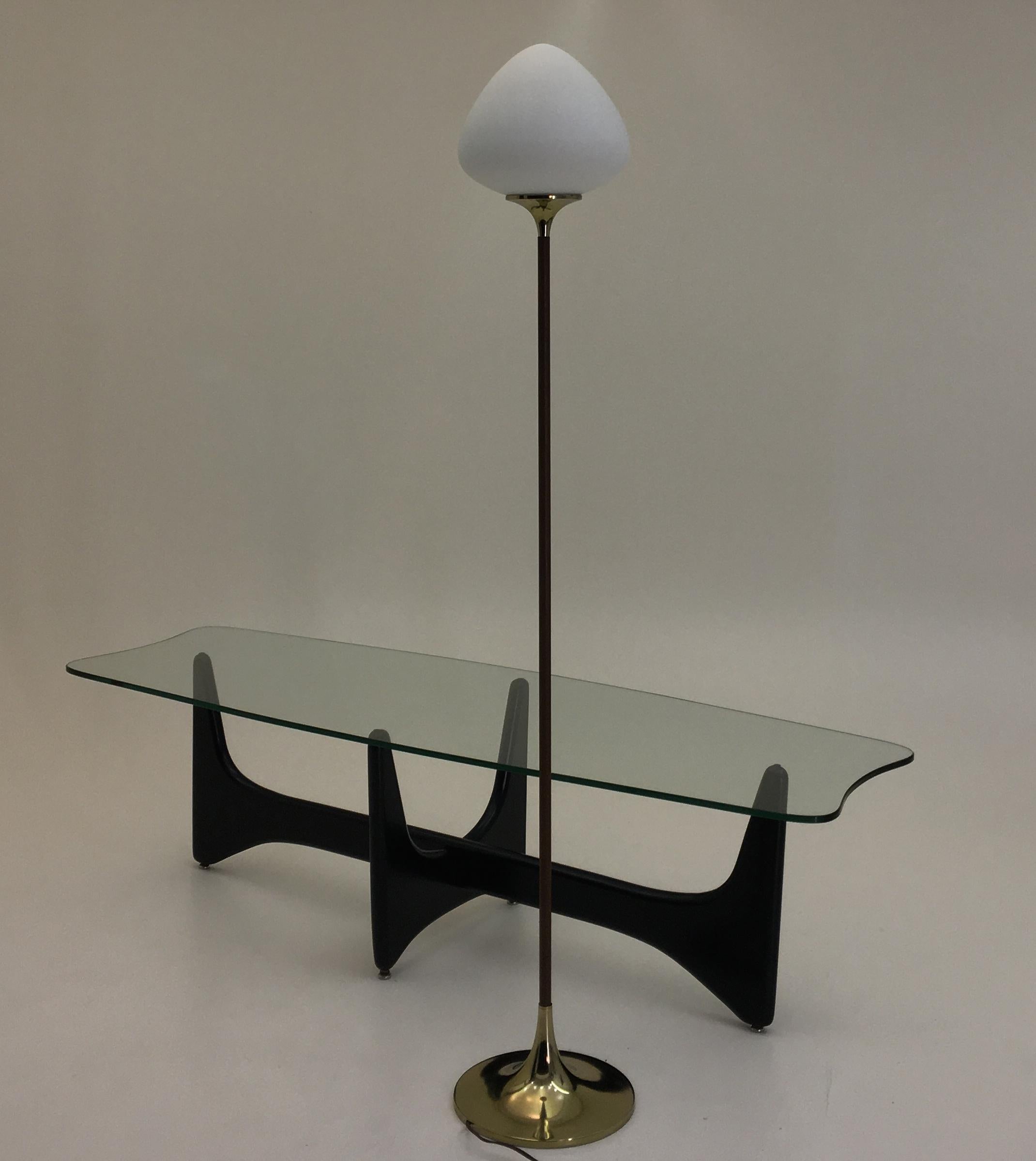 American Brass and Wood Tear Drop Floor Lamp by Laurel Lighting