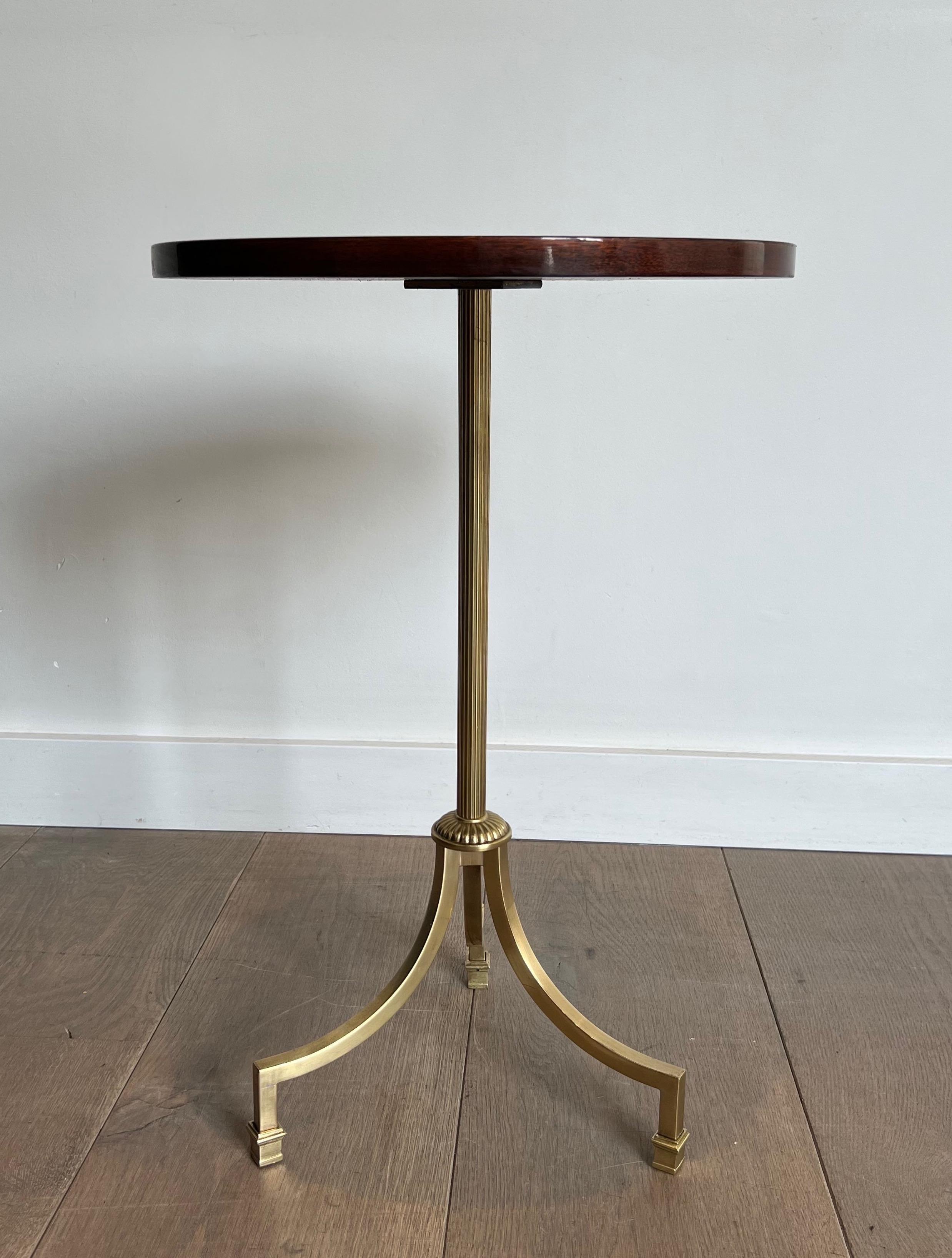 French Brass and Wood Tripod Gueridon by Maison Jansen For Sale