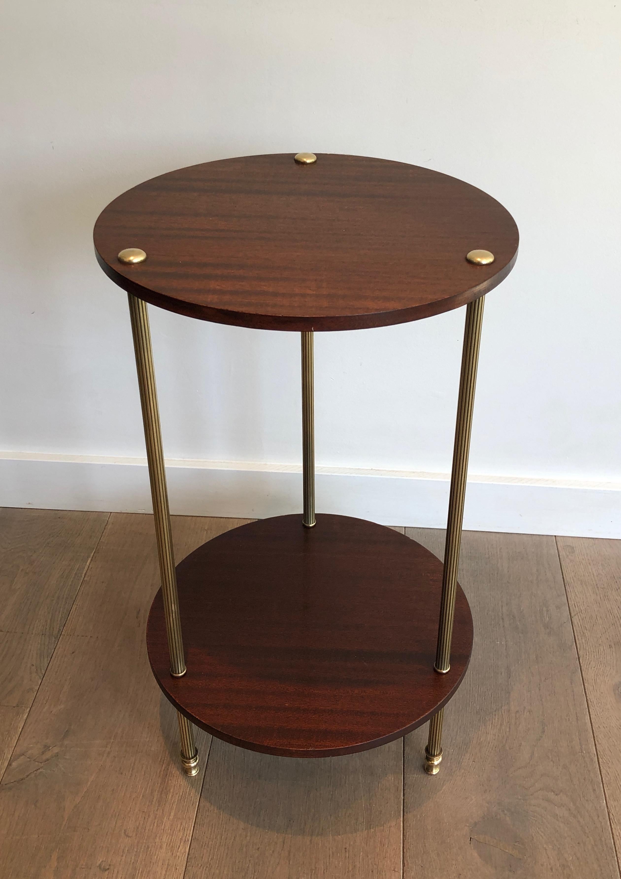 Brass and Wood Two Tiers Gueridon by Maison Jansen For Sale 4