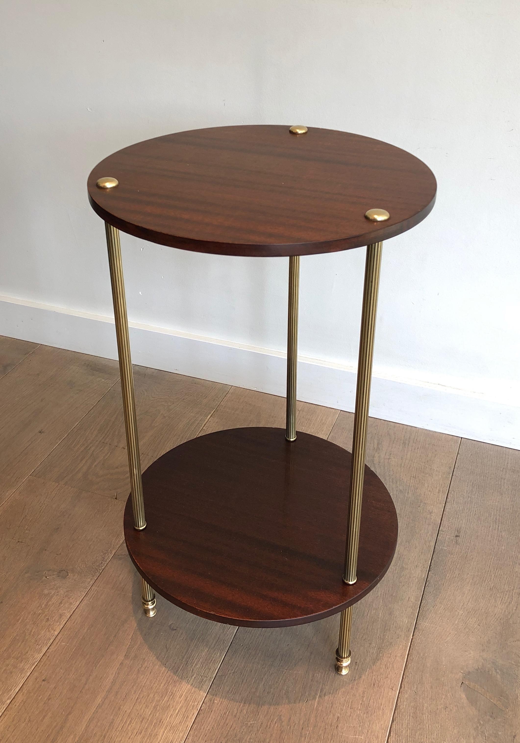 Brass and Wood Two Tiers Gueridon by Maison Jansen For Sale 5