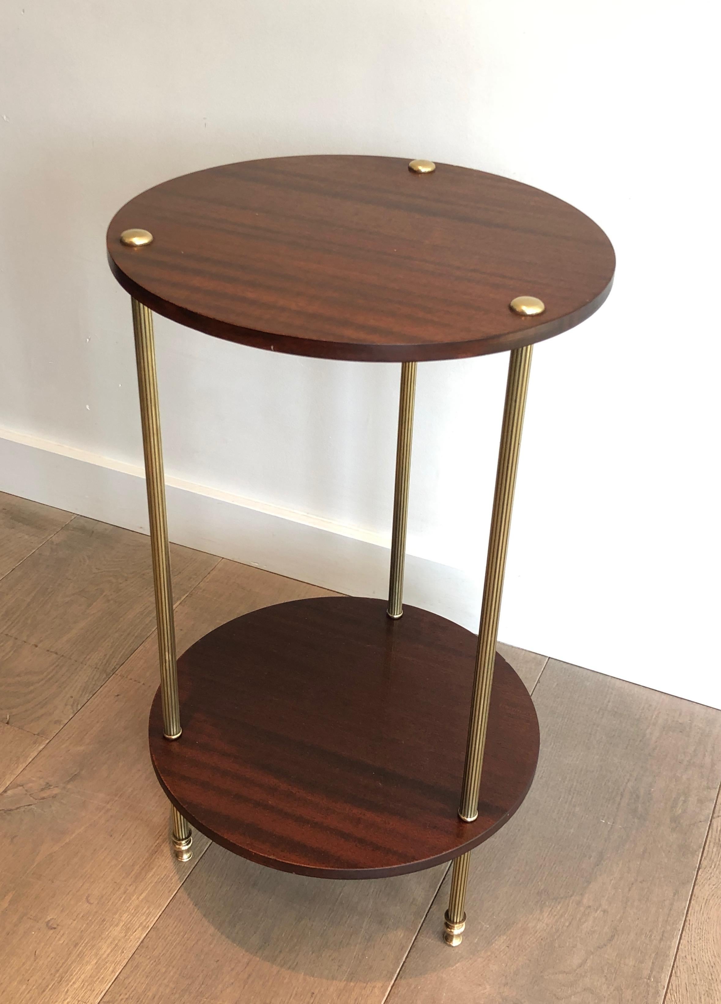 Brass and Wood Two Tiers Gueridon by Maison Jansen For Sale 6
