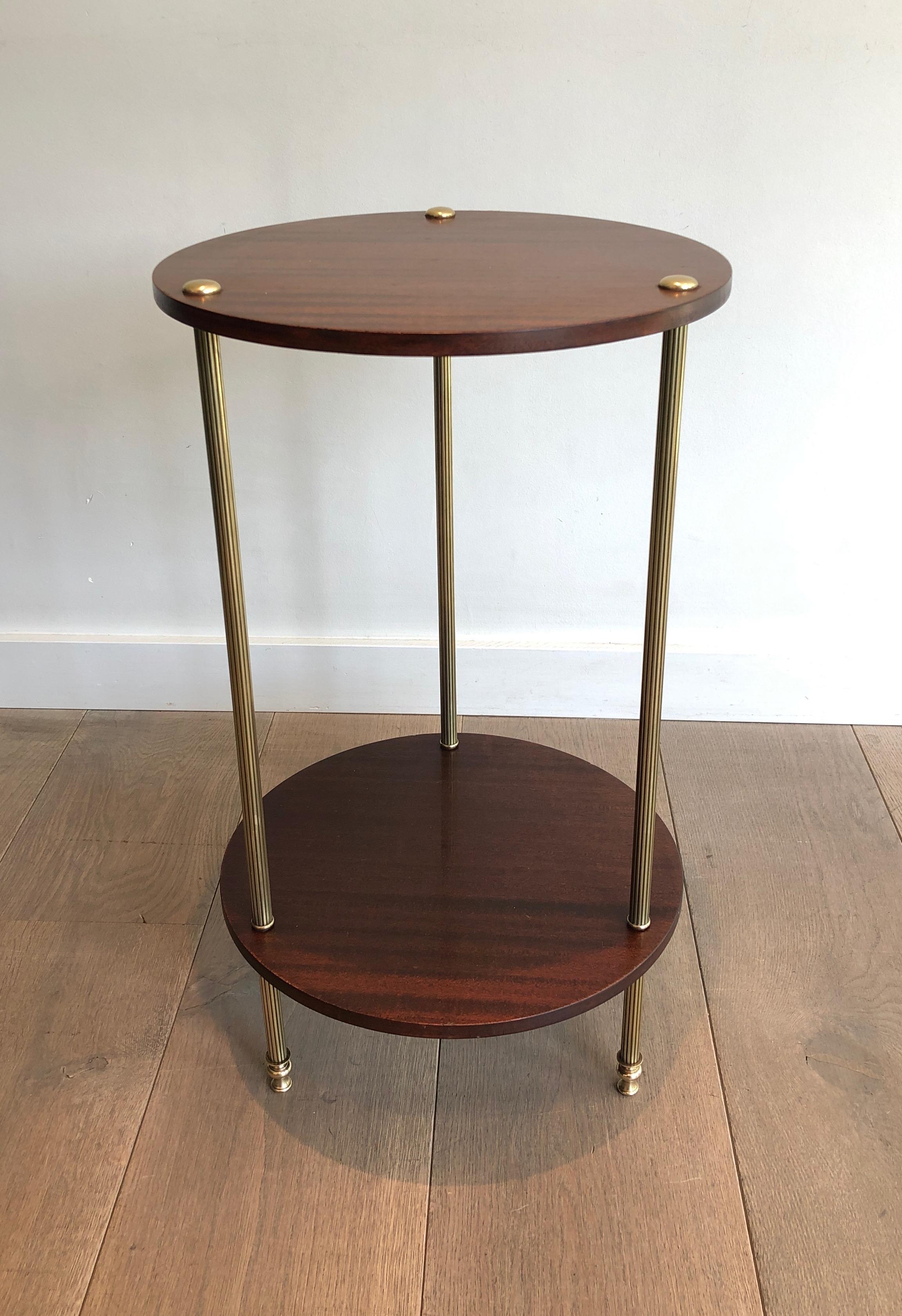 Brass and Wood Two Tiers Gueridon by Maison Jansen For Sale 7