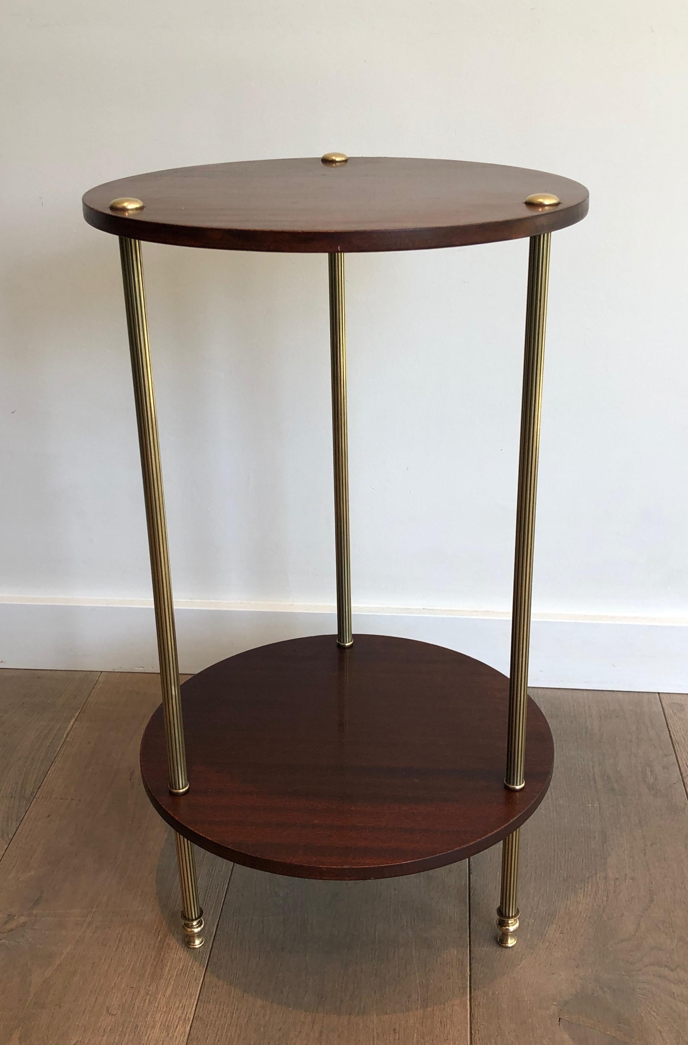 Brass and Wood Two Tiers Gueridon by Maison Jansen For Sale 10