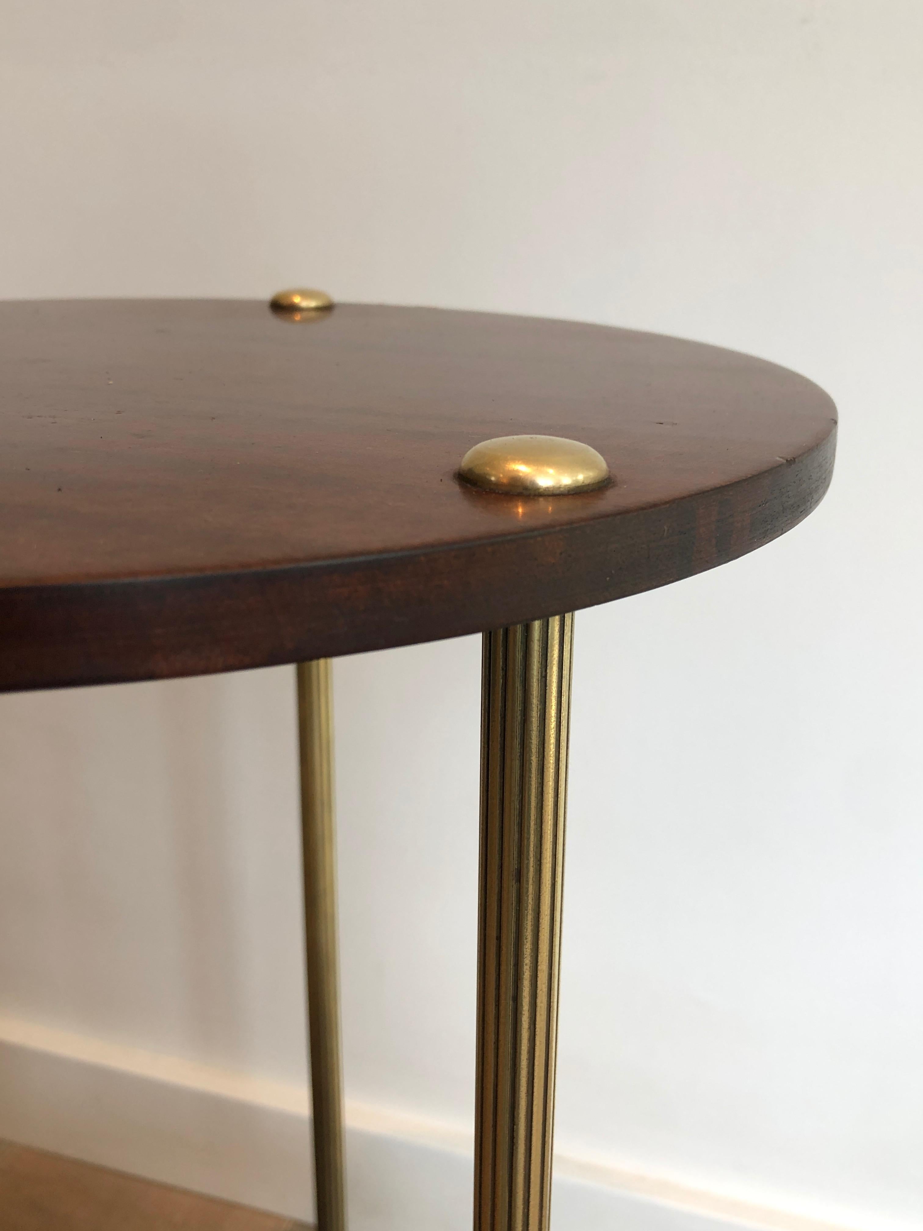 Mid-20th Century Brass and Wood Two Tiers Gueridon by Maison Jansen For Sale