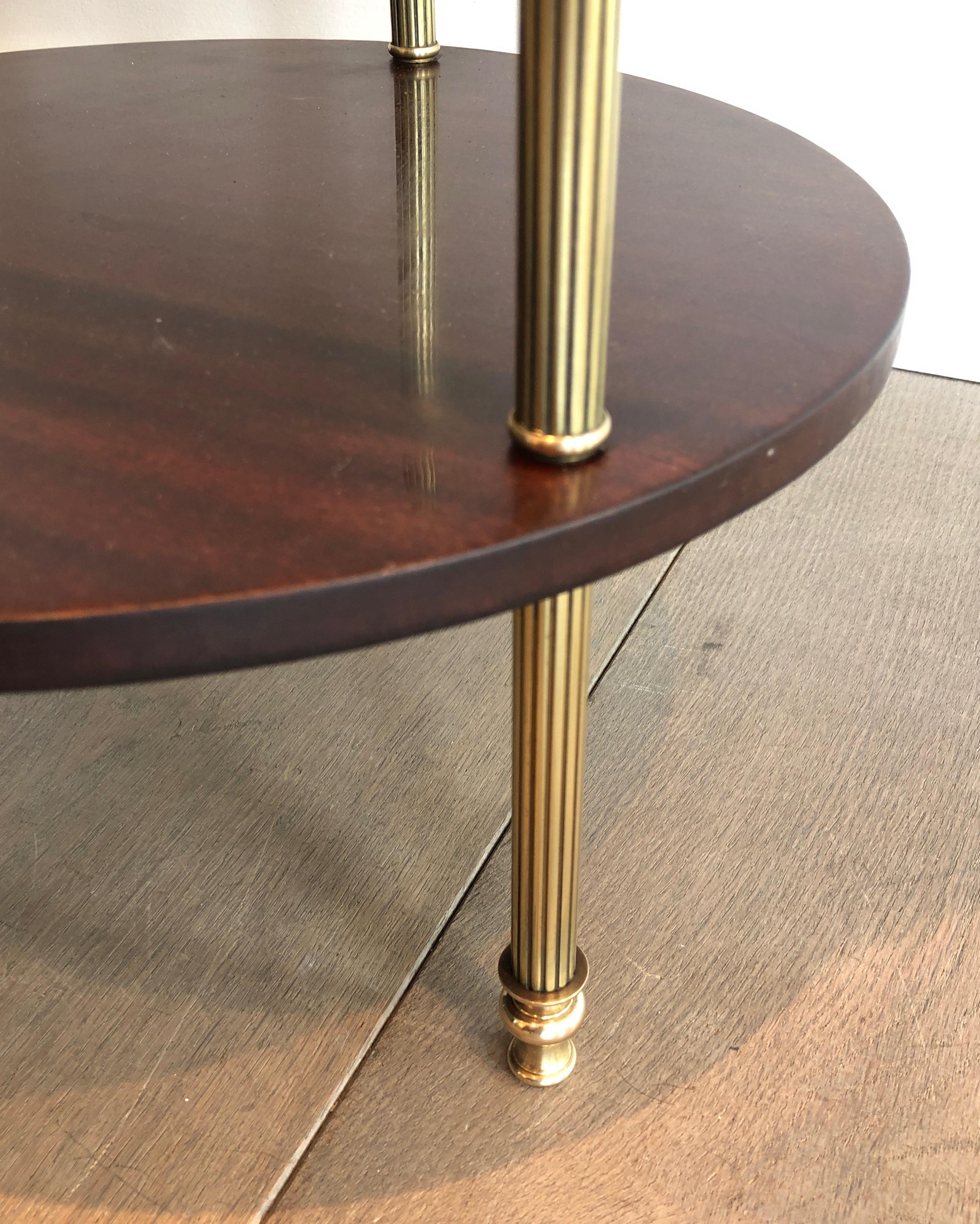 Brass and Wood Two Tiers Gueridon by Maison Jansen For Sale 2