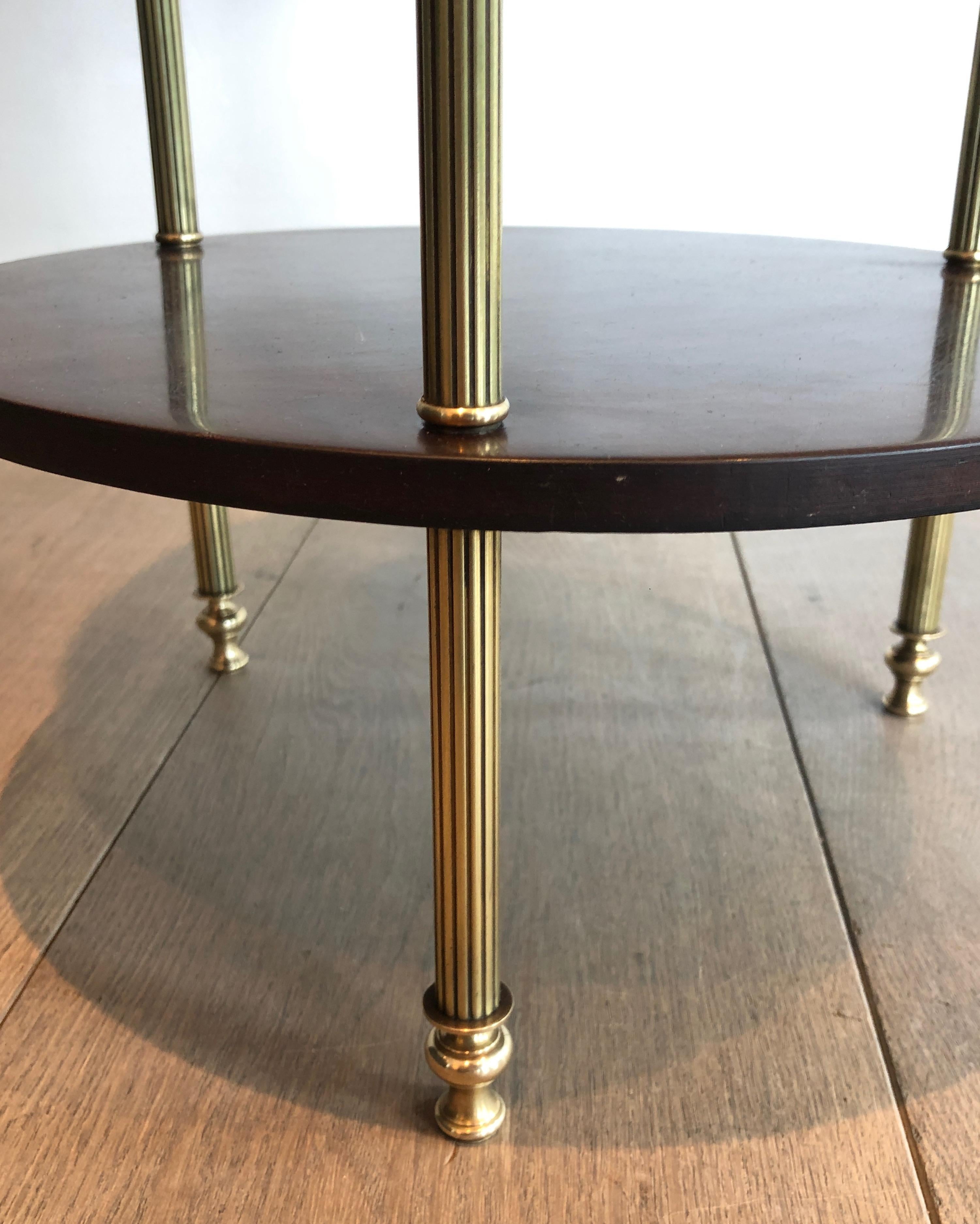 Brass and Wood Two Tiers Gueridon by Maison Jansen For Sale 3