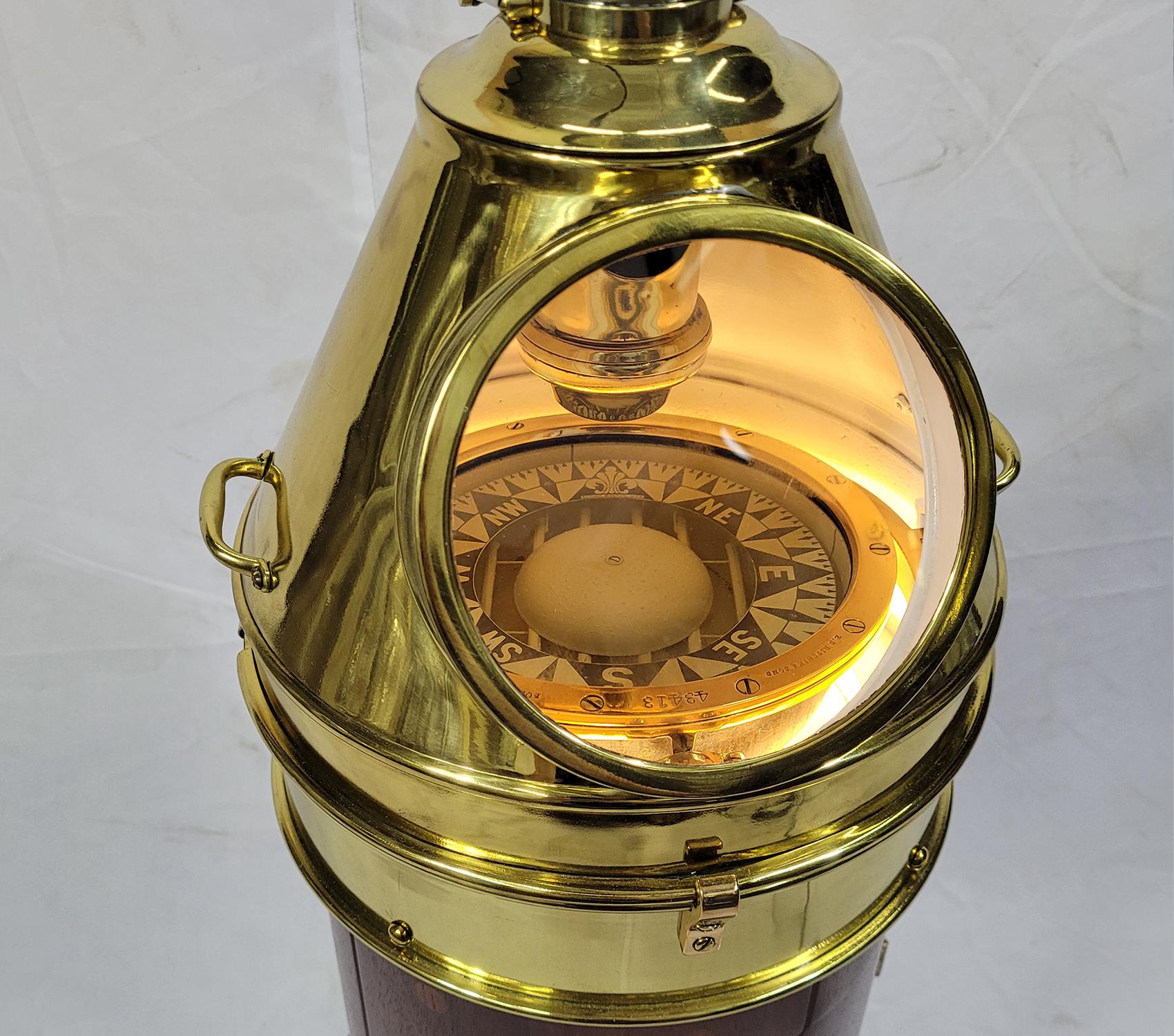North American Brass and Wood Yacht Binnacle Compass For Sale