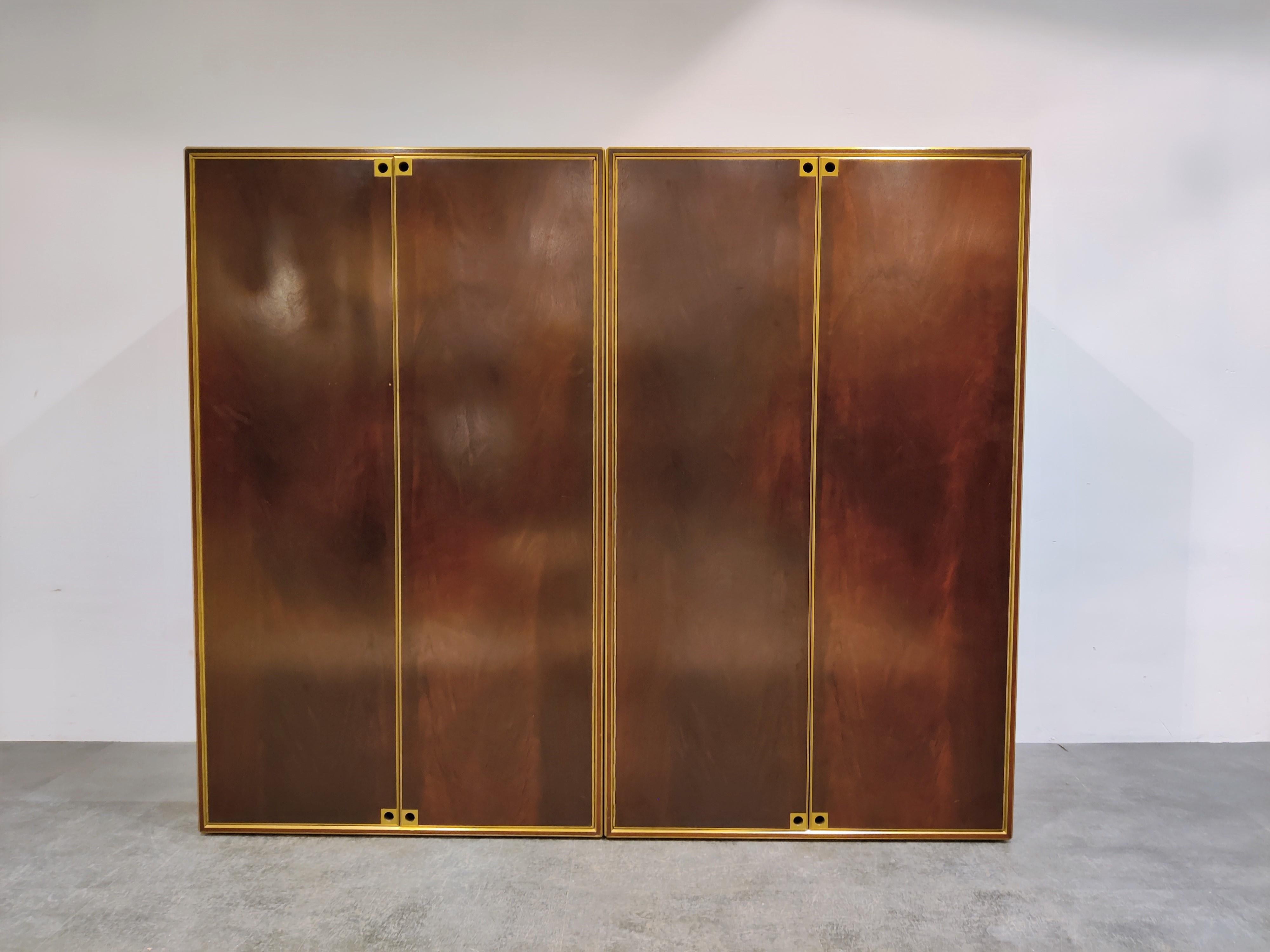 Hollywood Regency Brass and Wooden Cabinets by Maison Jansen, 1960s, Set of 2