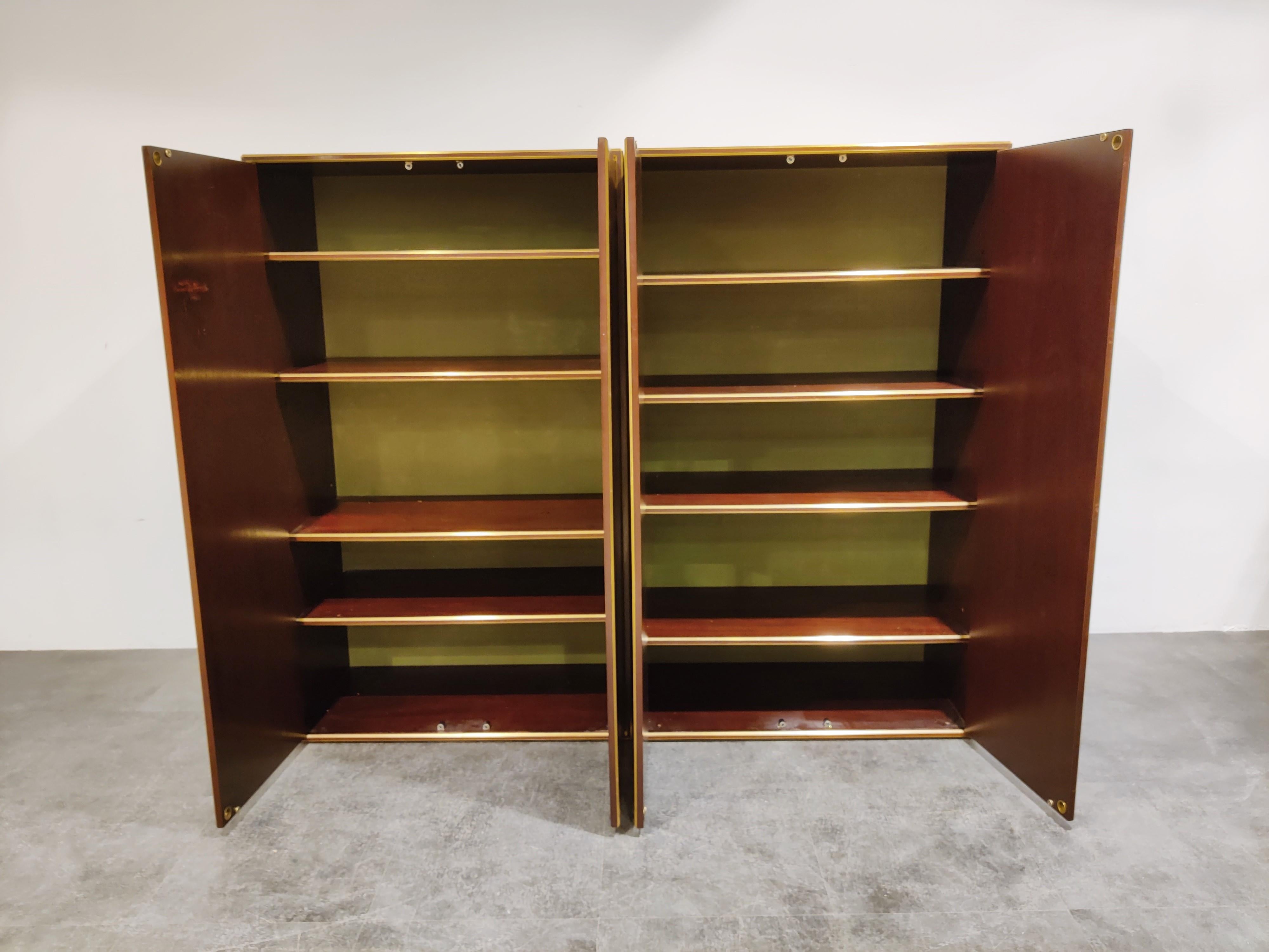 Brass and Wooden Cabinets by Maison Jansen, 1960s, Set of 2 1