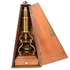Antique Brass and Wooden Microscope Culpeper Model, circa 1770-1790