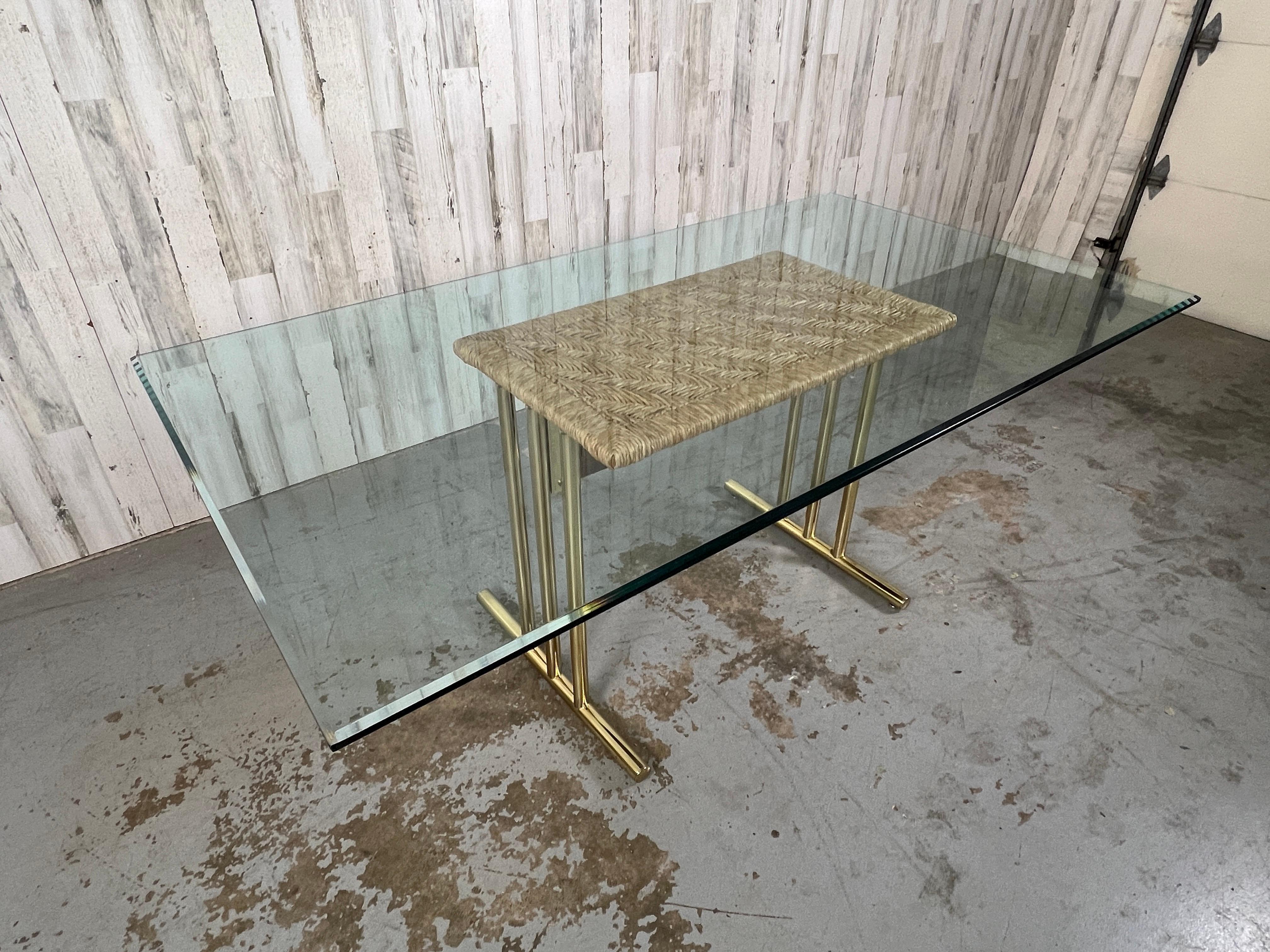 Modern Brass and Woven Rush Dining Table  For Sale