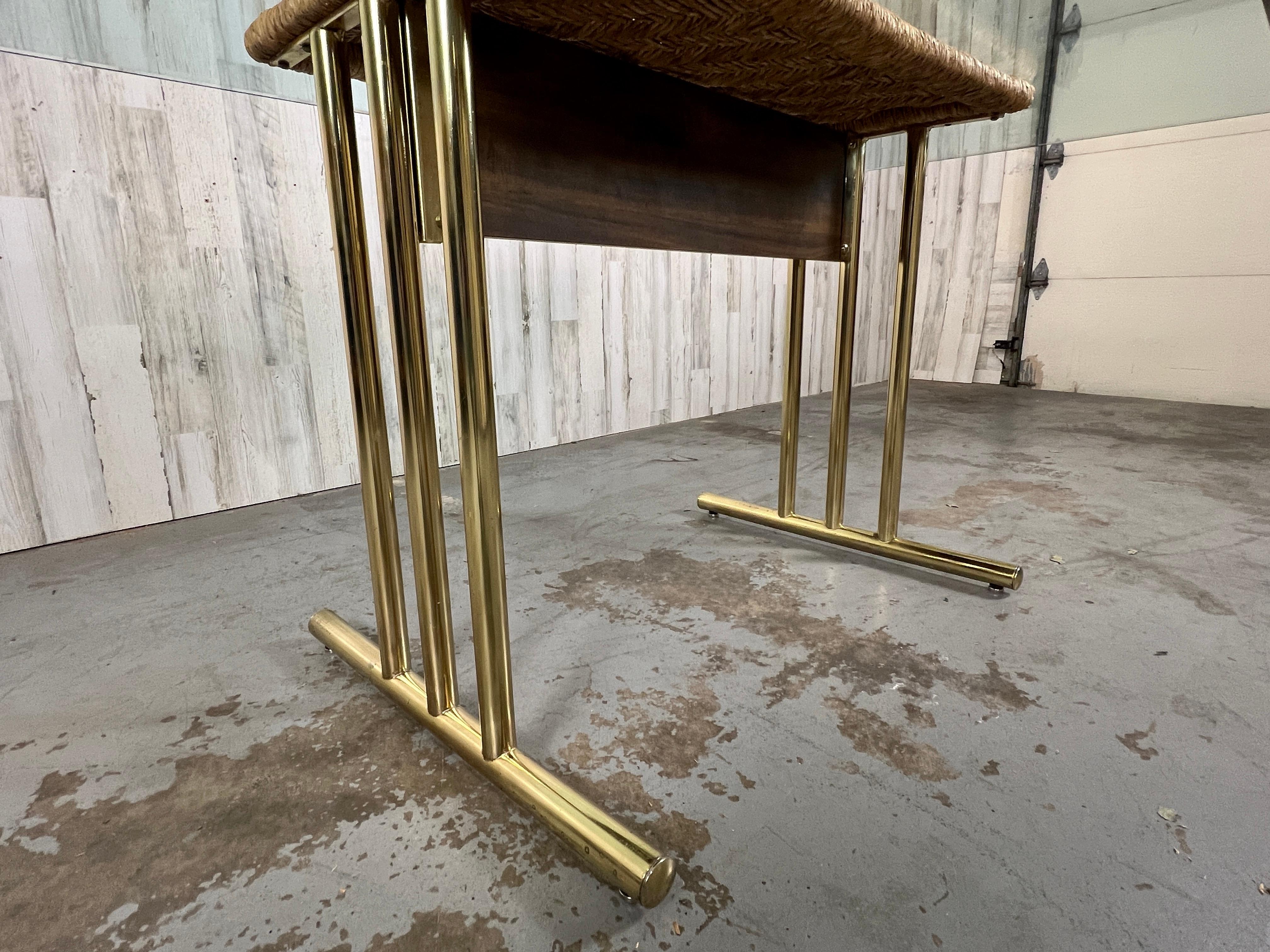 20th Century Brass and Woven Rush Dining Table  For Sale