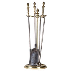 Antique Brass and Wrought Iron Fireplace Tools and Stand by Sterling Bronze Co.