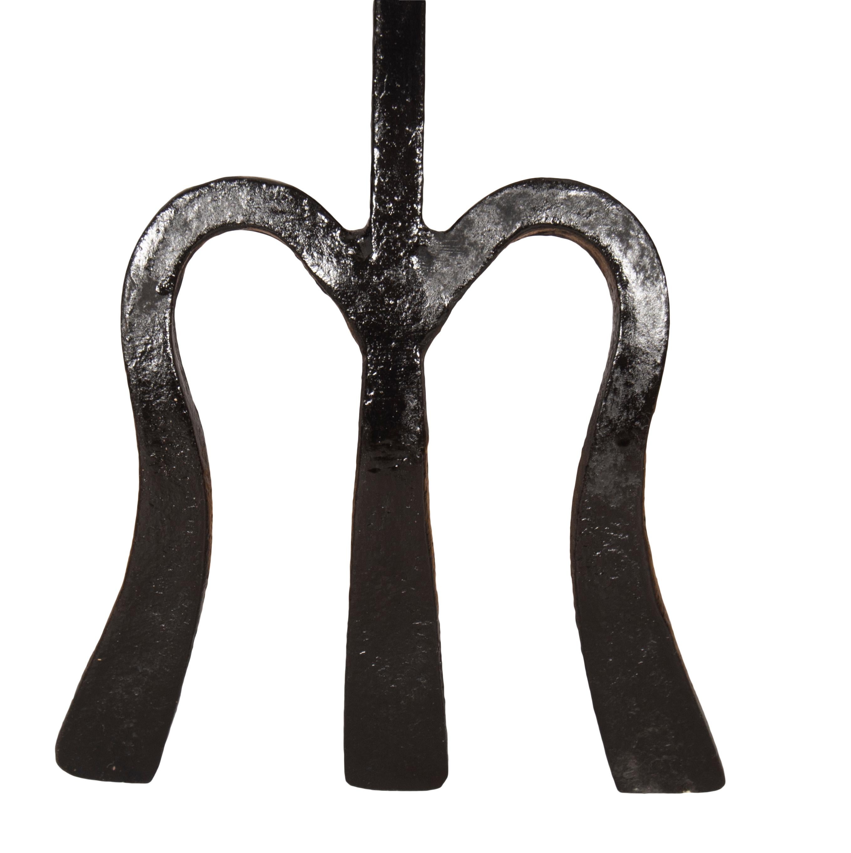 American Brass and Wrought Iron Fireplace Trident For Sale