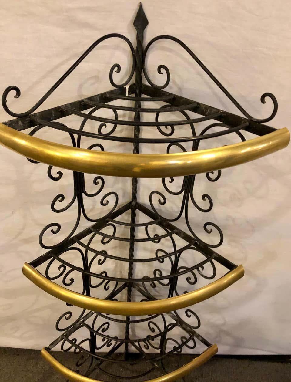 Brass and Wrought Iron Four-Tier Diminutive Bakers Rack In Good Condition In Plainview, NY