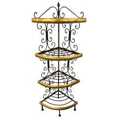 Used Brass and Wrought Iron Four-Tier Diminutive Bakers Rack