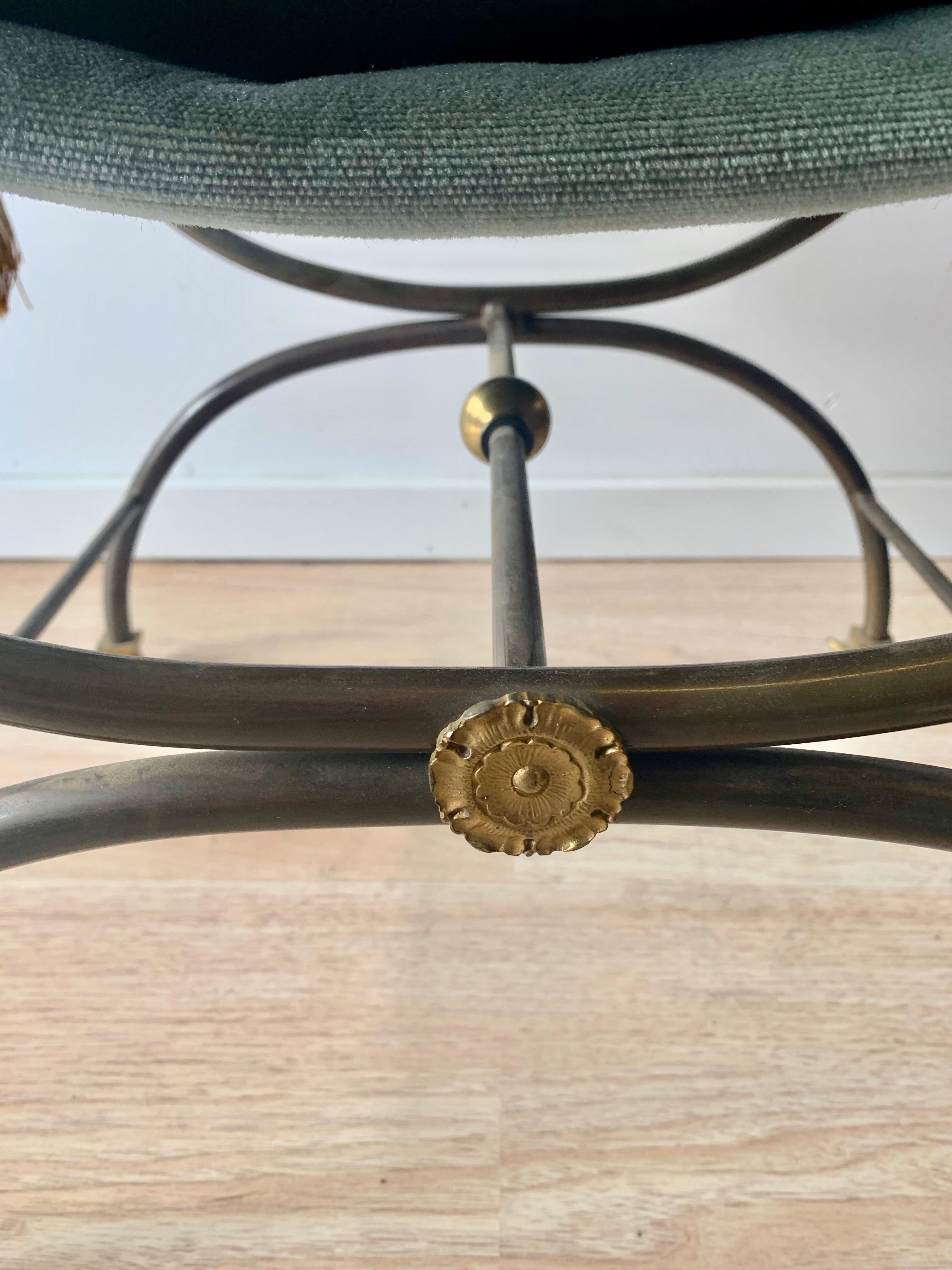French Maison Jansen Style Brass and Wrought Iron Vanity Stool