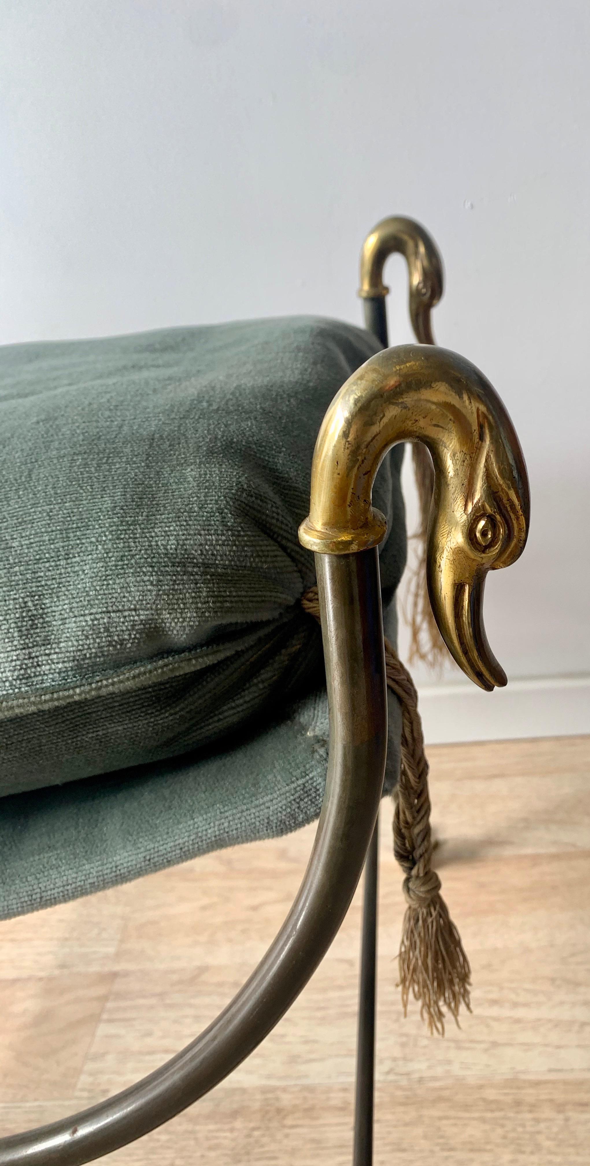 Maison Jansen Style Brass and Wrought Iron Vanity Stool In Good Condition In Los Angeles, CA