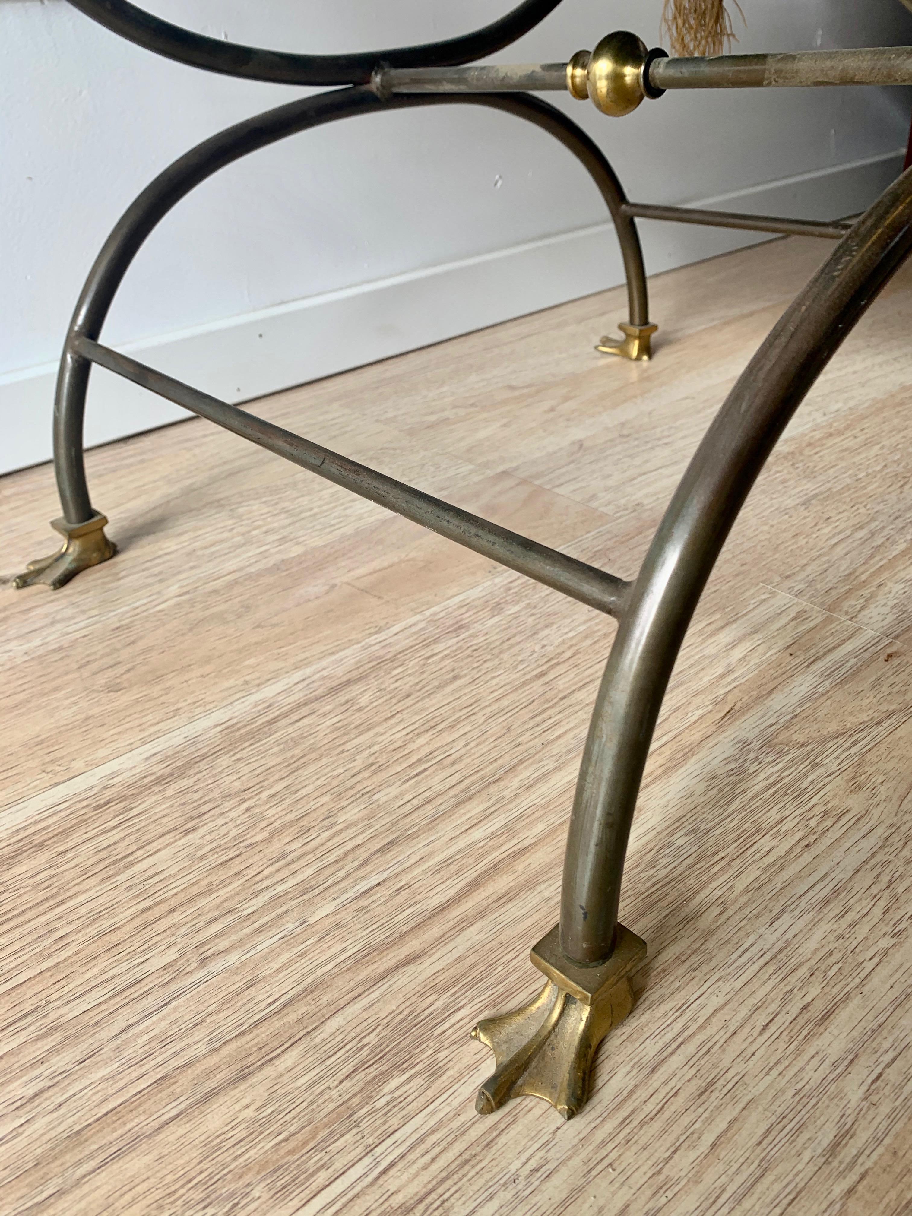 Maison Jansen Style Brass and Wrought Iron Vanity Stool 1
