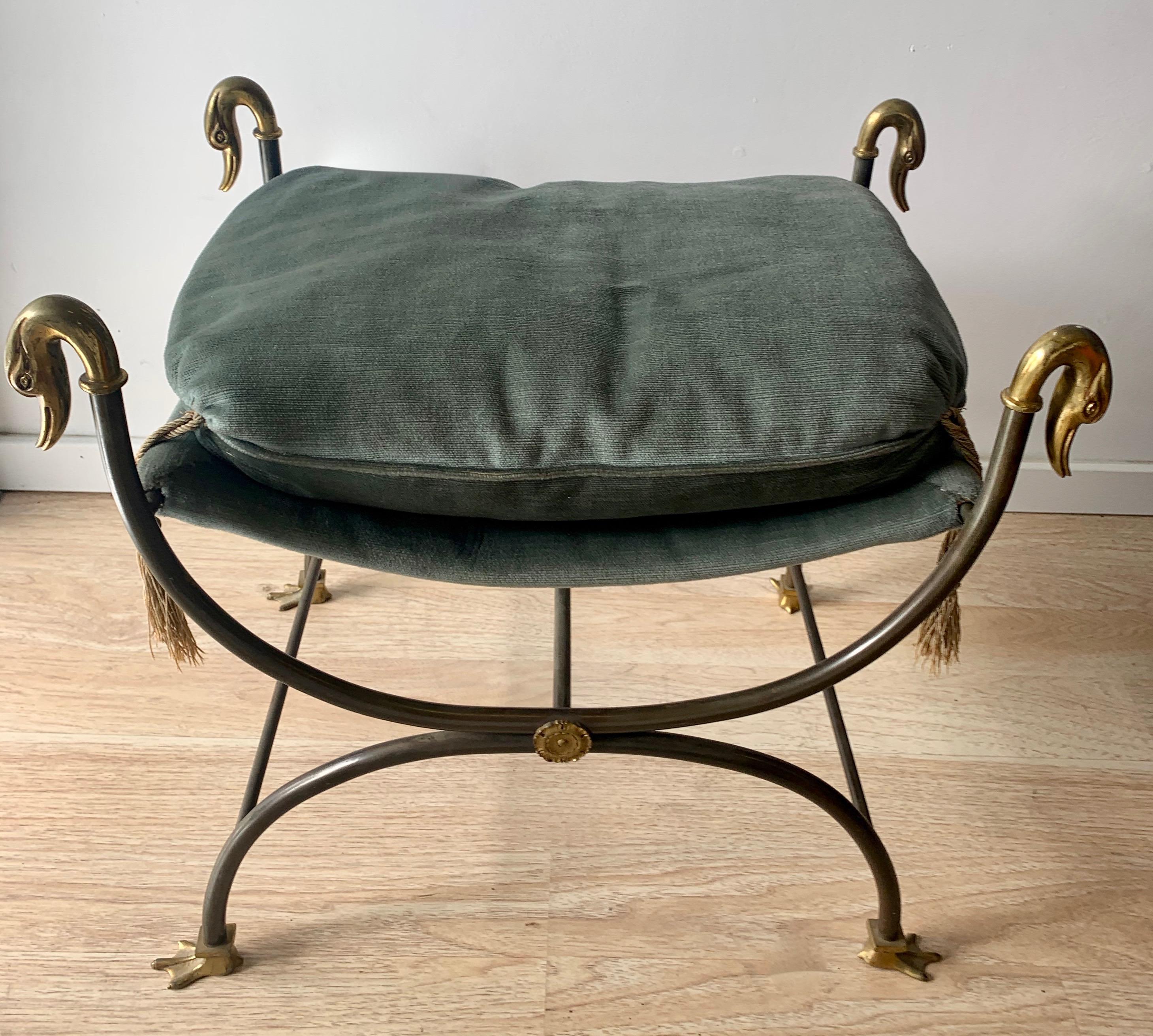 Maison Jansen Style Brass and Wrought Iron Vanity Stool 2