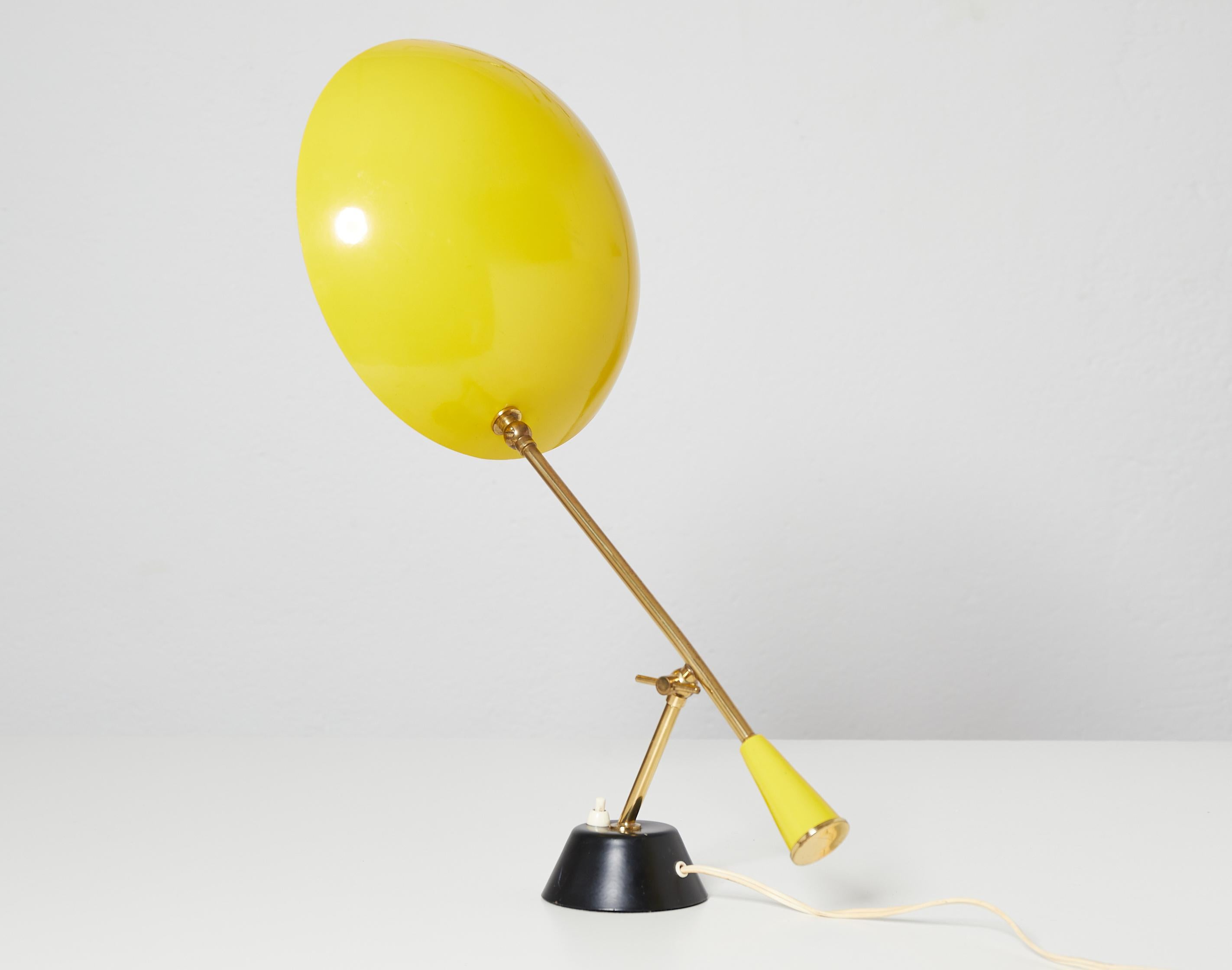 Enameled Brass and Yellow Lacquered Metal Table Lamp with Counterweight, Switzerland 1950