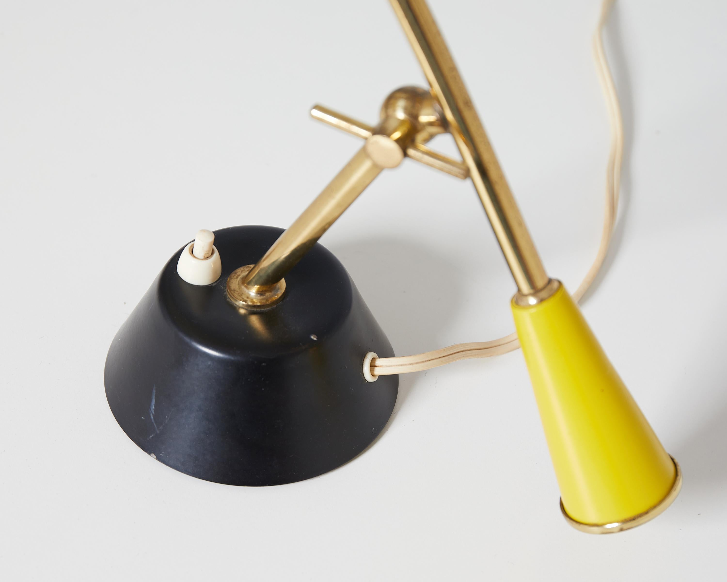 Brass and Yellow Lacquered Metal Table Lamp with Counterweight, Switzerland 1950 2