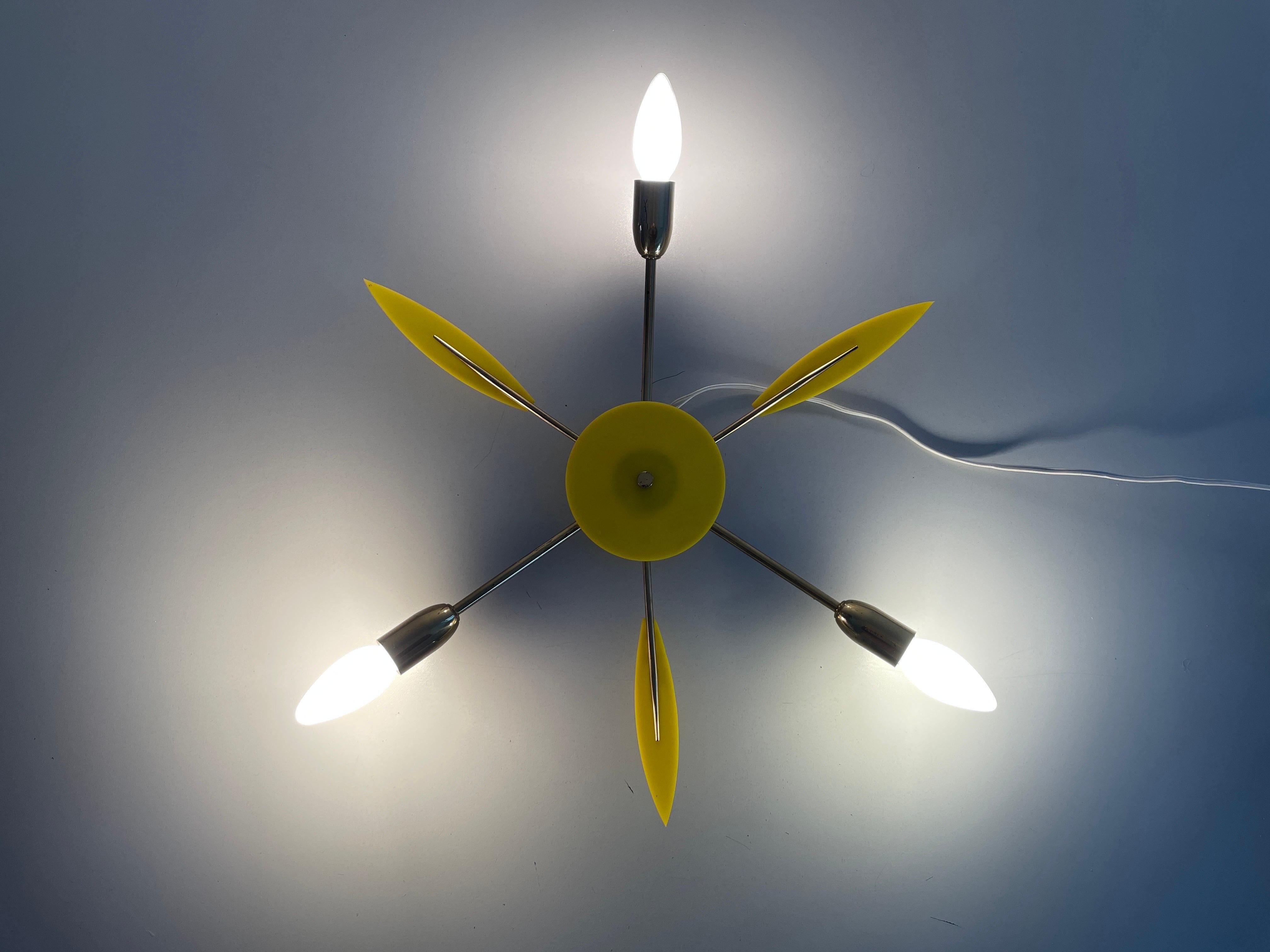 Brass and Yellow Plexi Sputnik Flush Mount Light, 1970s, Germany For Sale 6