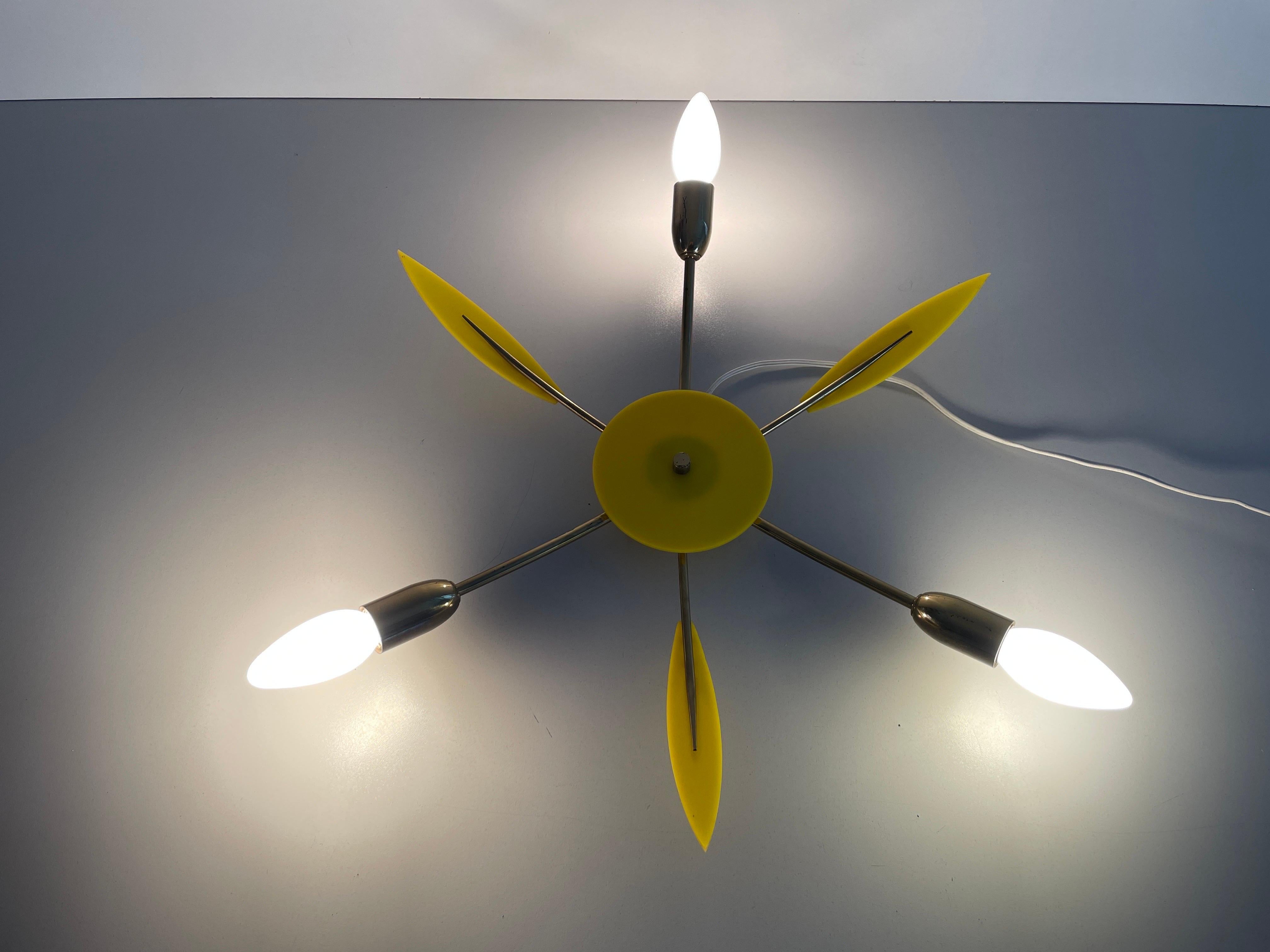 Brass and Yellow Plexi Sputnik Flush Mount Light, 1970s, Germany For Sale 7