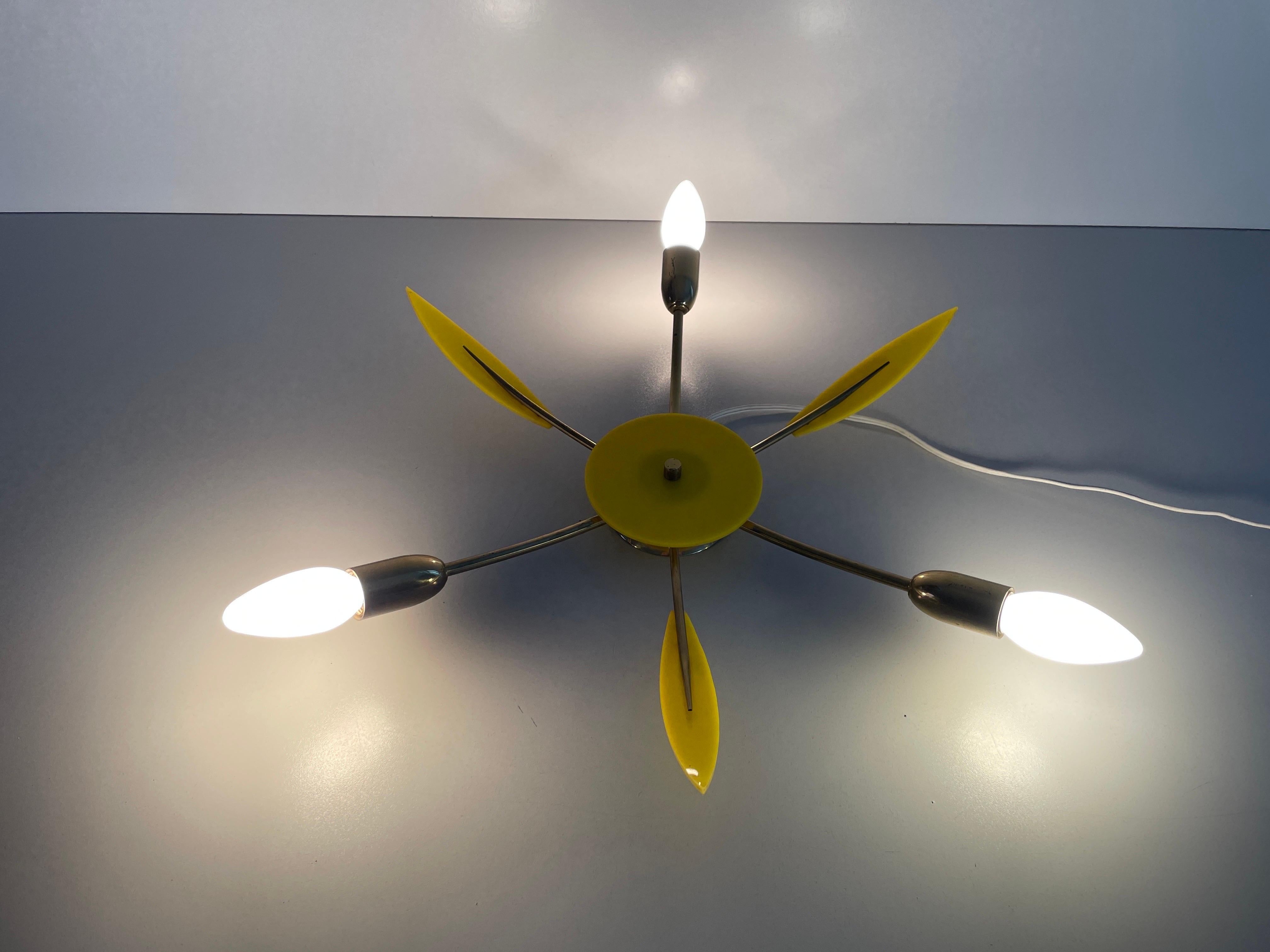 Brass and Yellow Plexi Sputnik Flush Mount Light, 1970s, Germany For Sale 8