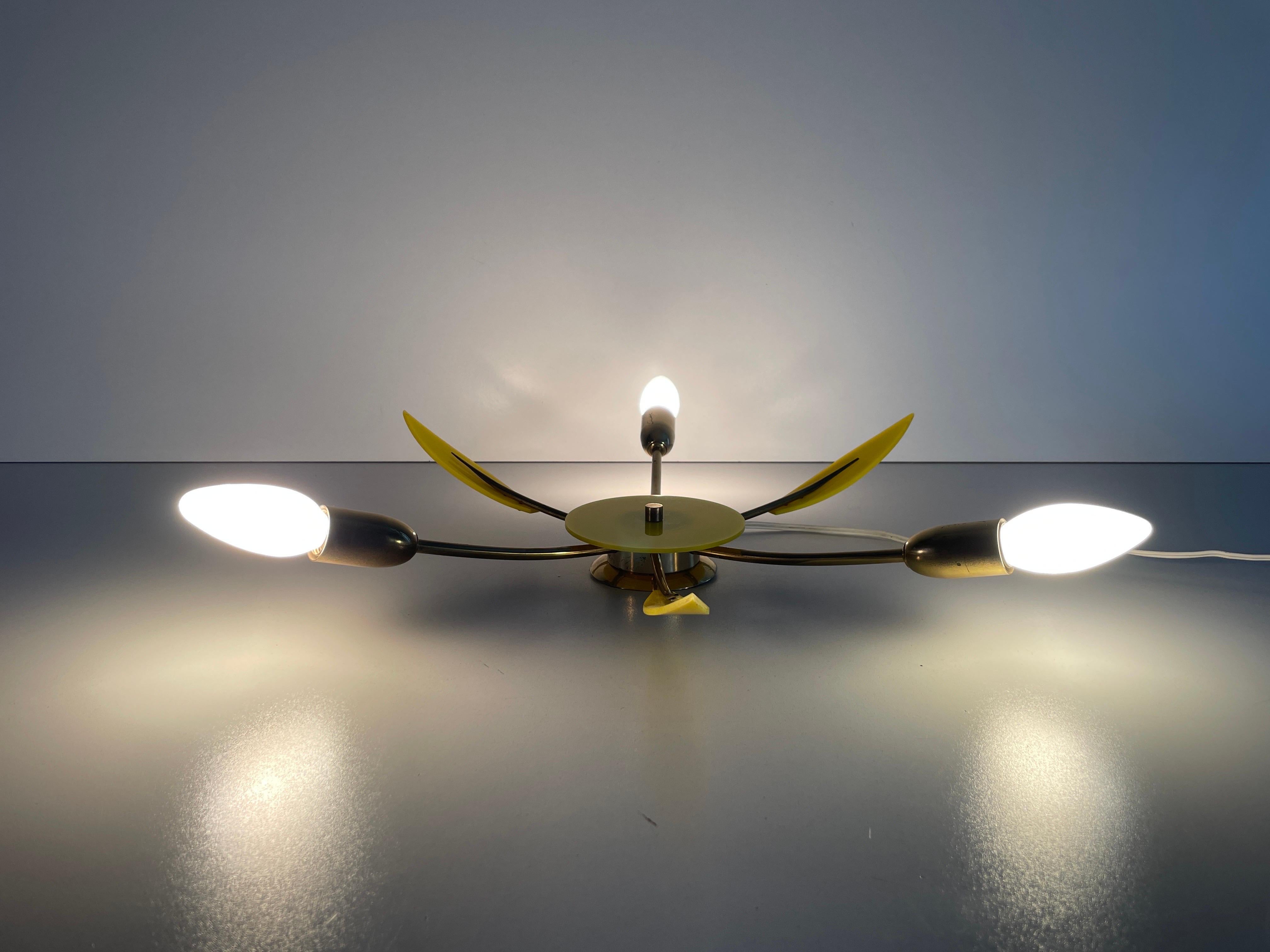 Brass and Yellow Plexi Sputnik Flush Mount Light, 1970s, Germany For Sale 10