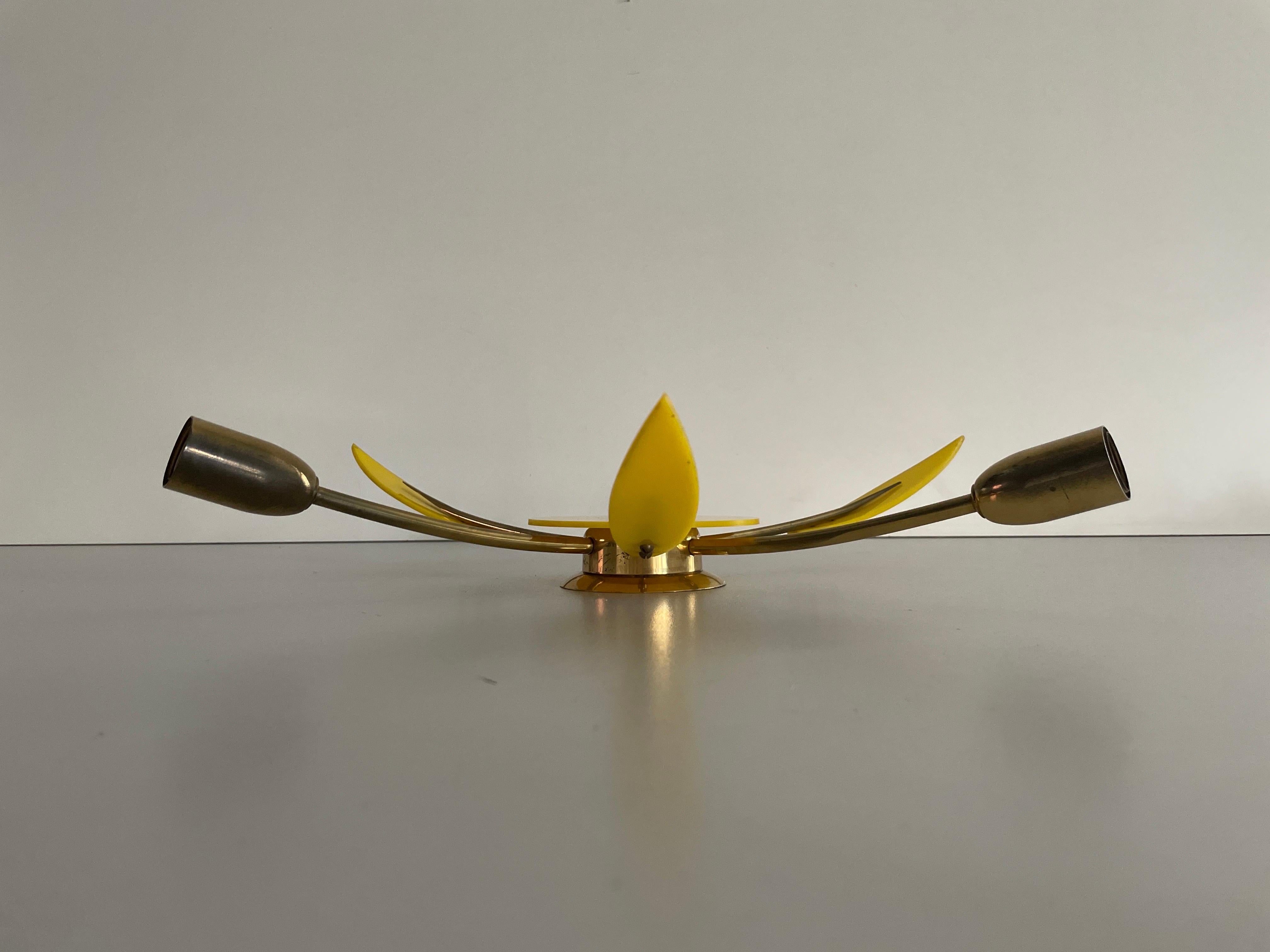 Brass and Yellow Plexi Sputnik Flush Mount Light, 1970s, Germany For Sale 1