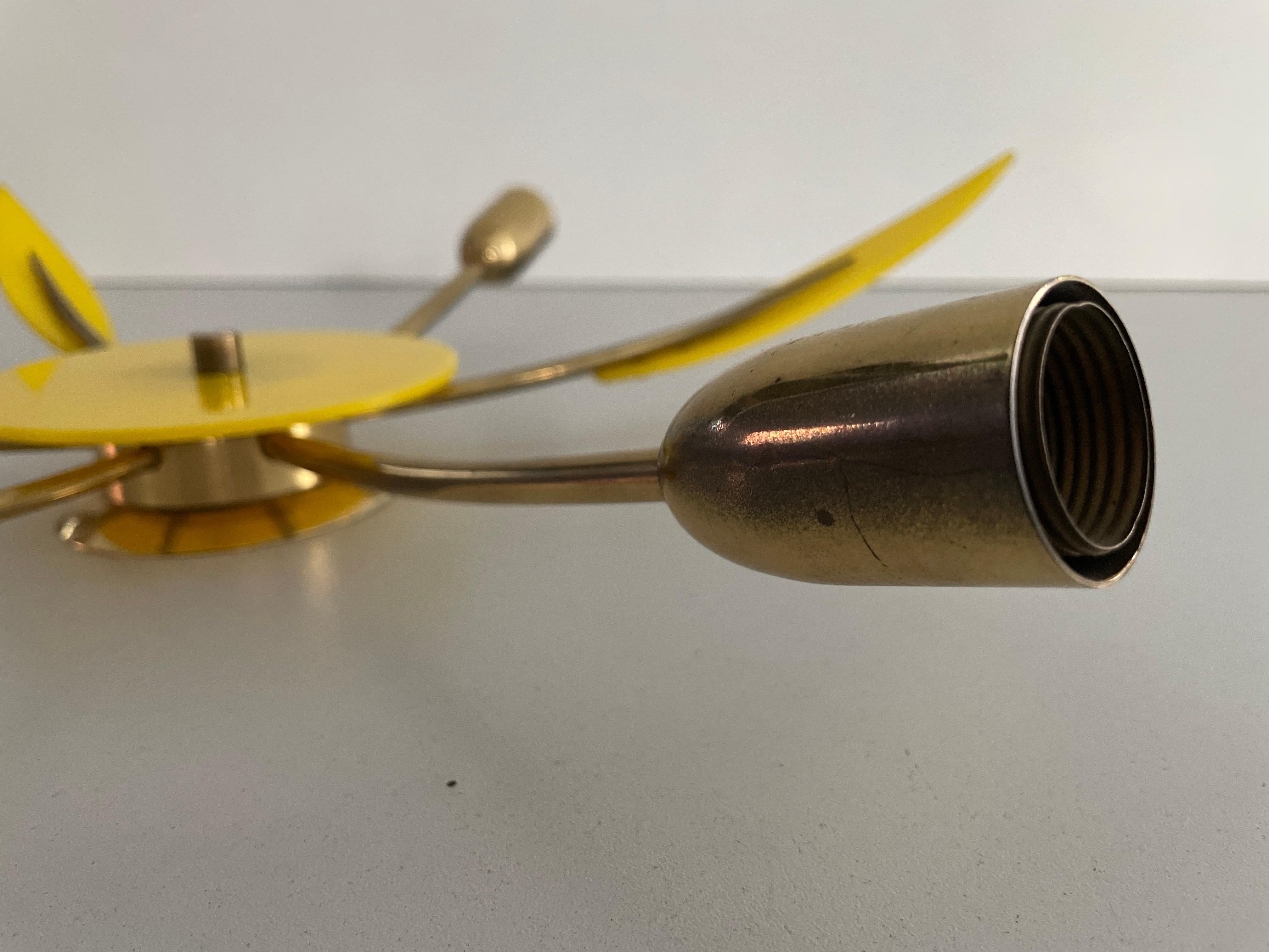 Brass and Yellow Plexi Sputnik Flush Mount Light, 1970s, Germany For Sale 3