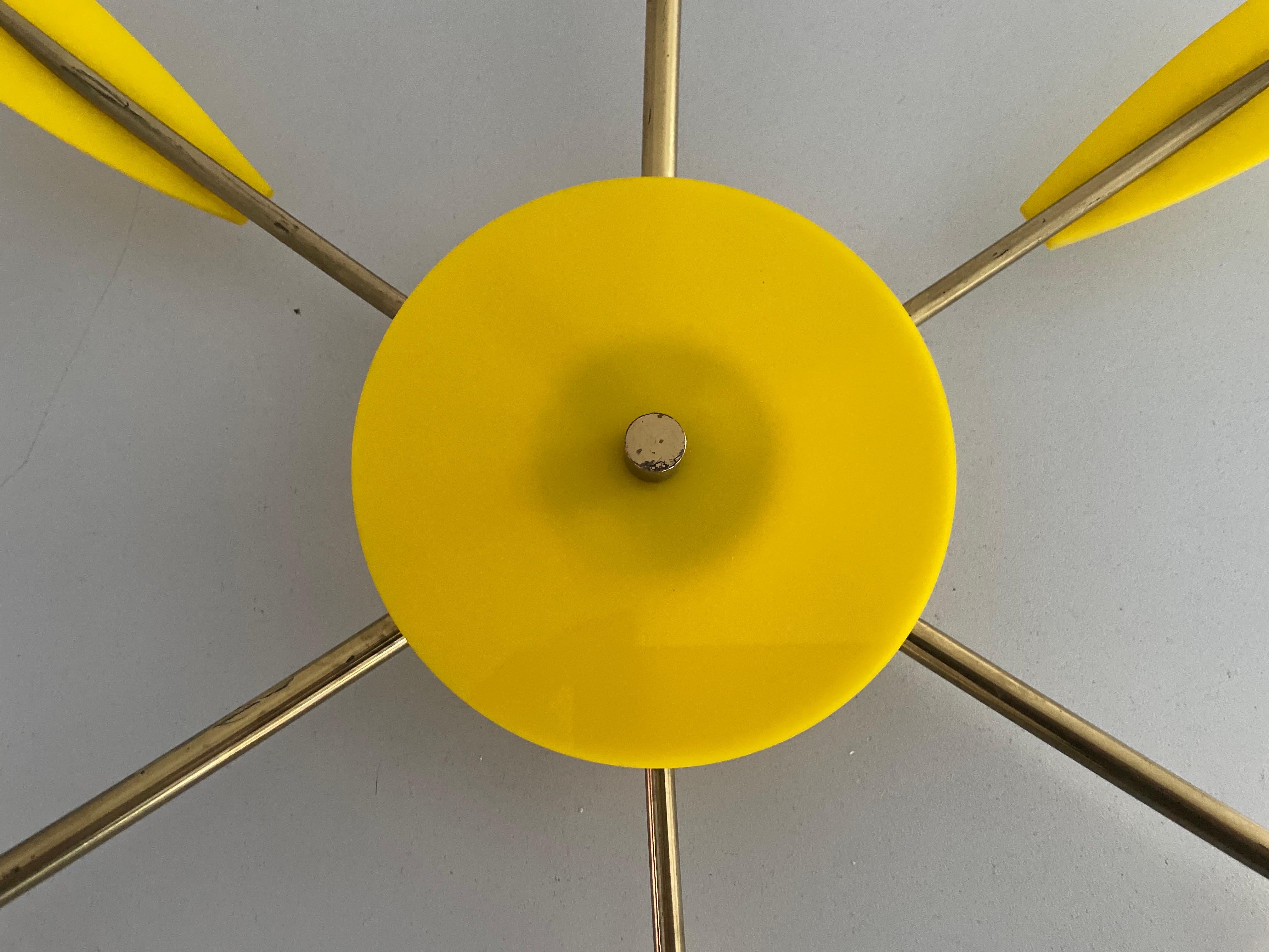 Brass and Yellow Plexi Sputnik Flush Mount Light, 1970s, Germany For Sale 4