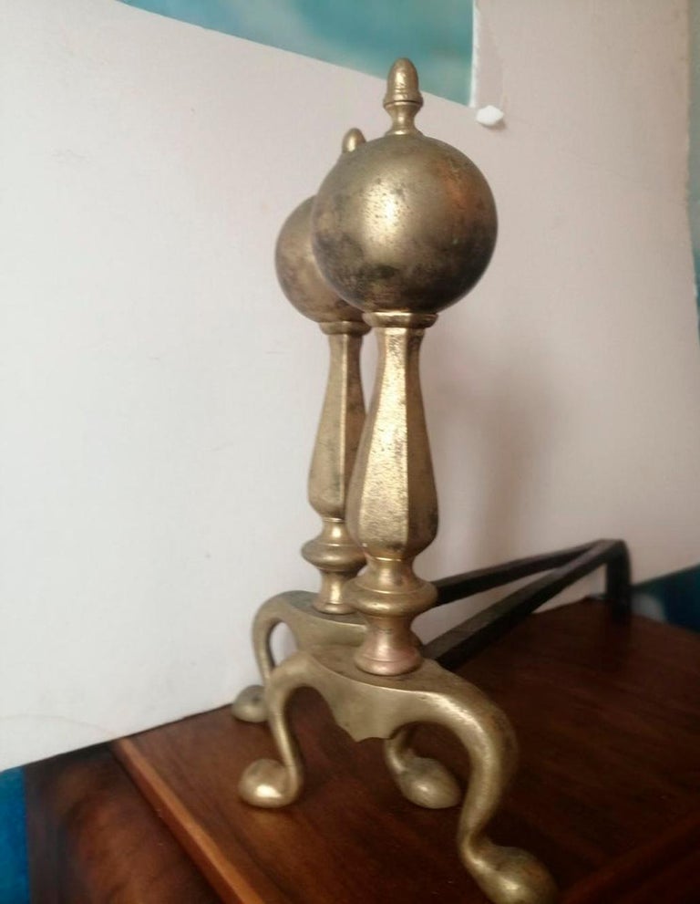 Andirons Queen Anne Style Brass and Iron Fireplaces Early 20th Century